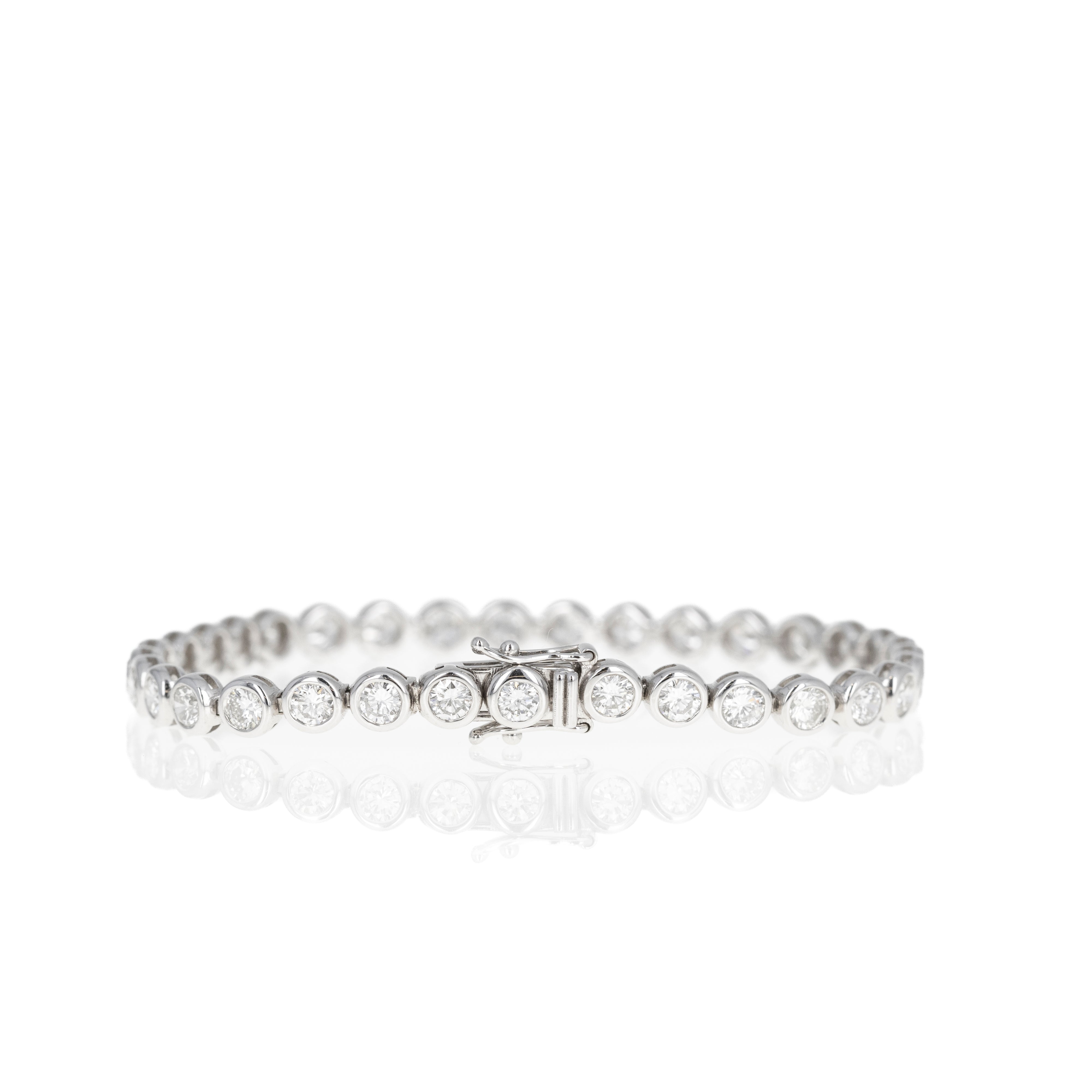 14K White Gold 5.50 Carat Round Diamond Bezel Tennis Bracelet - Queen May