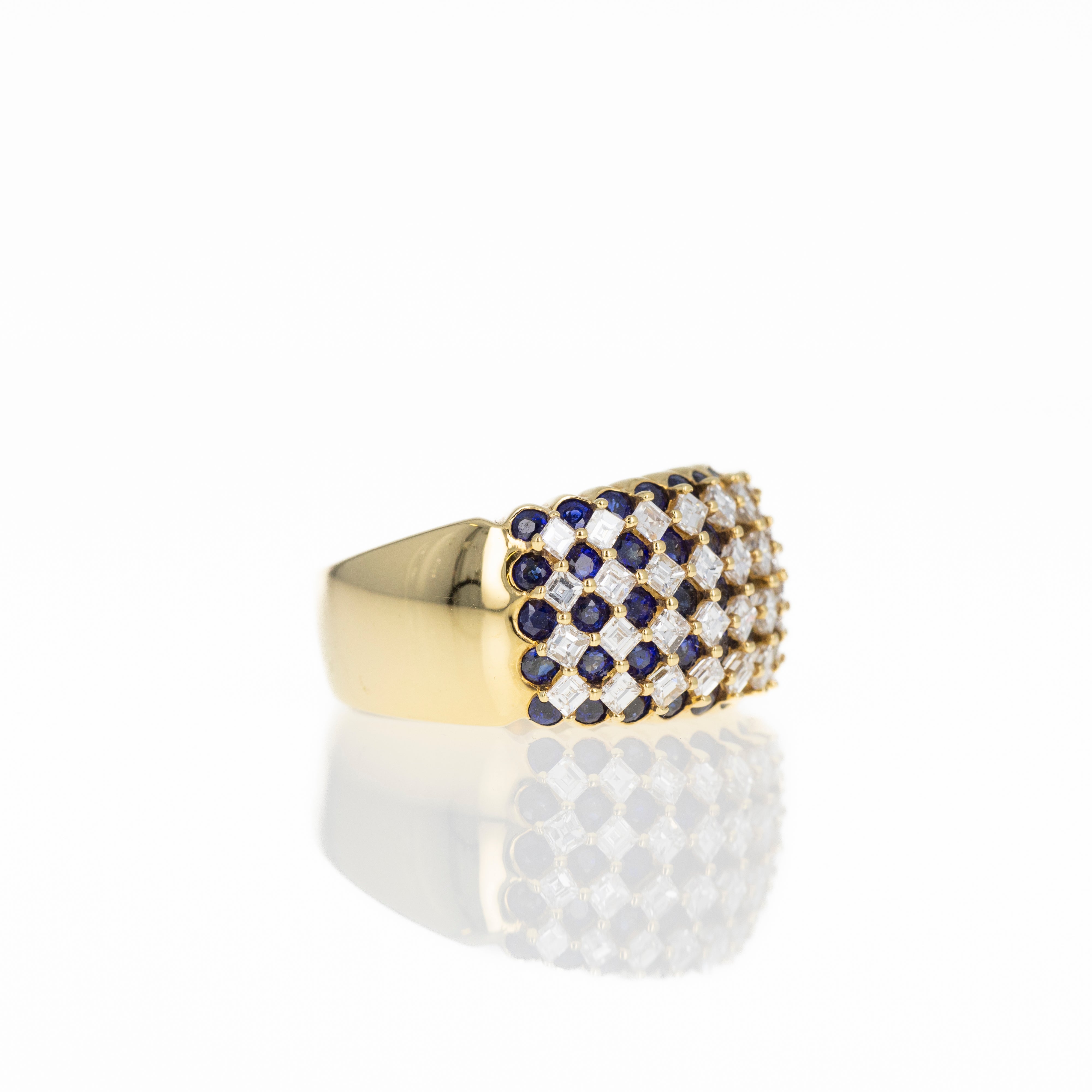 Retro Asscher Diamond Natural Sapphire Pave Wide Band - Queen May