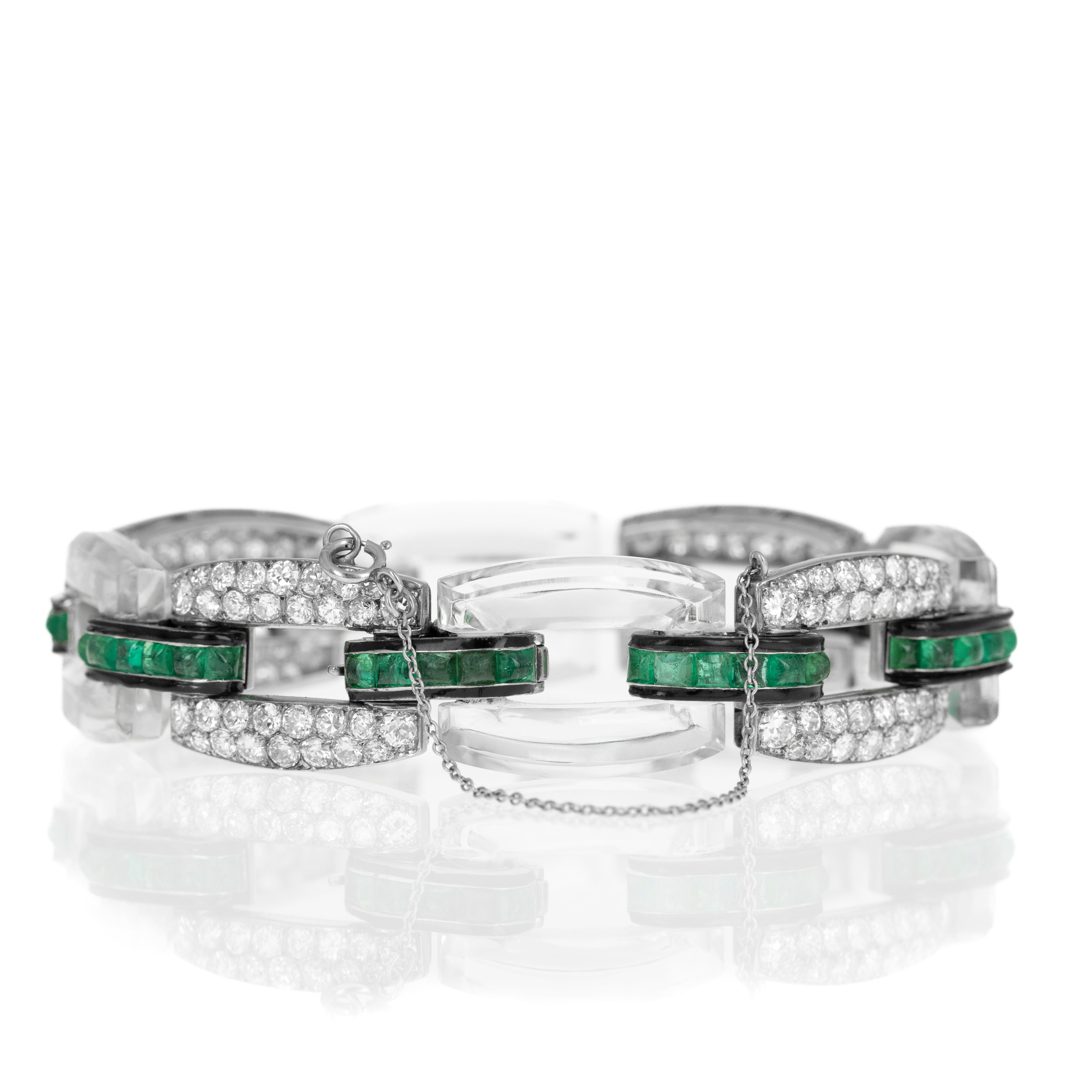 Platinum 18K White Gold 6 Carat Old European Cut Diamond Emerald Rock Crystal Quartz Bracelet - Queen May