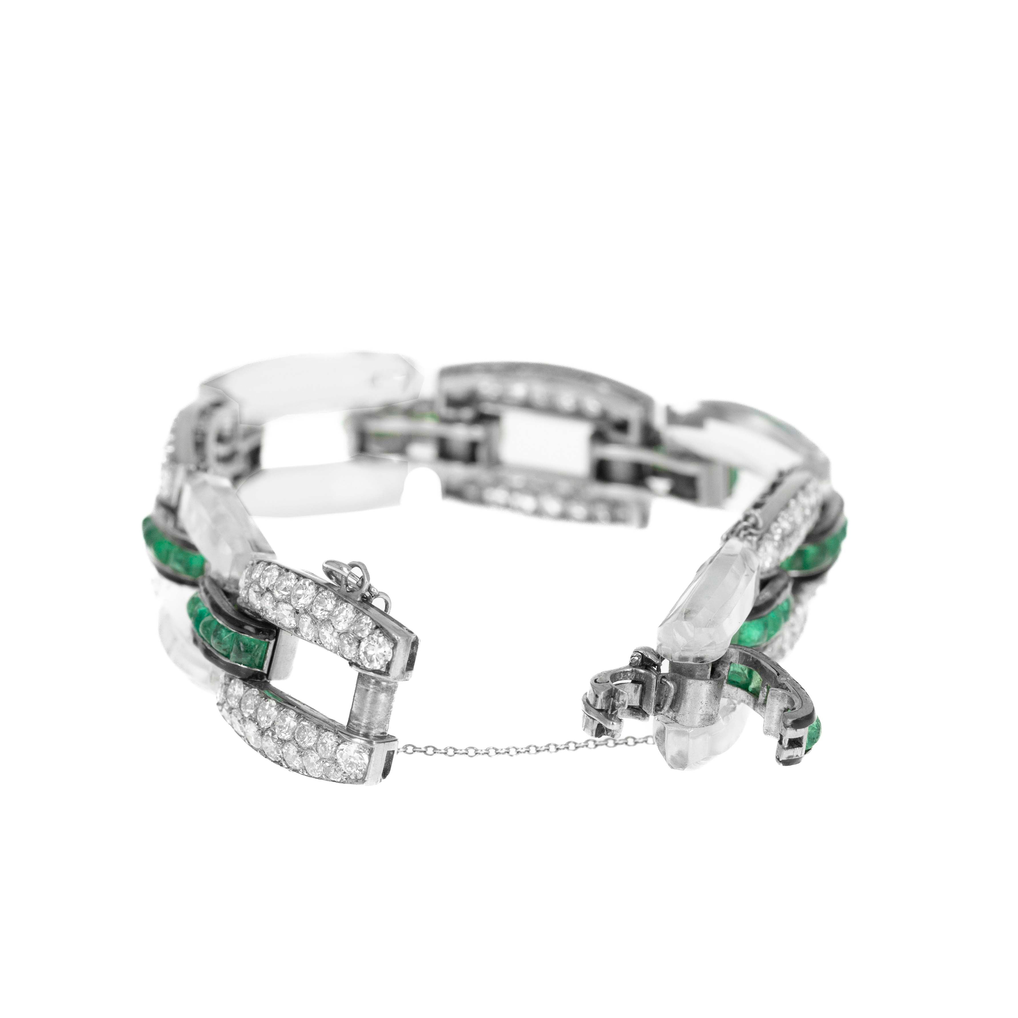 Platinum 18K White Gold 6 Carat Old European Cut Diamond Emerald Rock Crystal Quartz Bracelet - Queen May