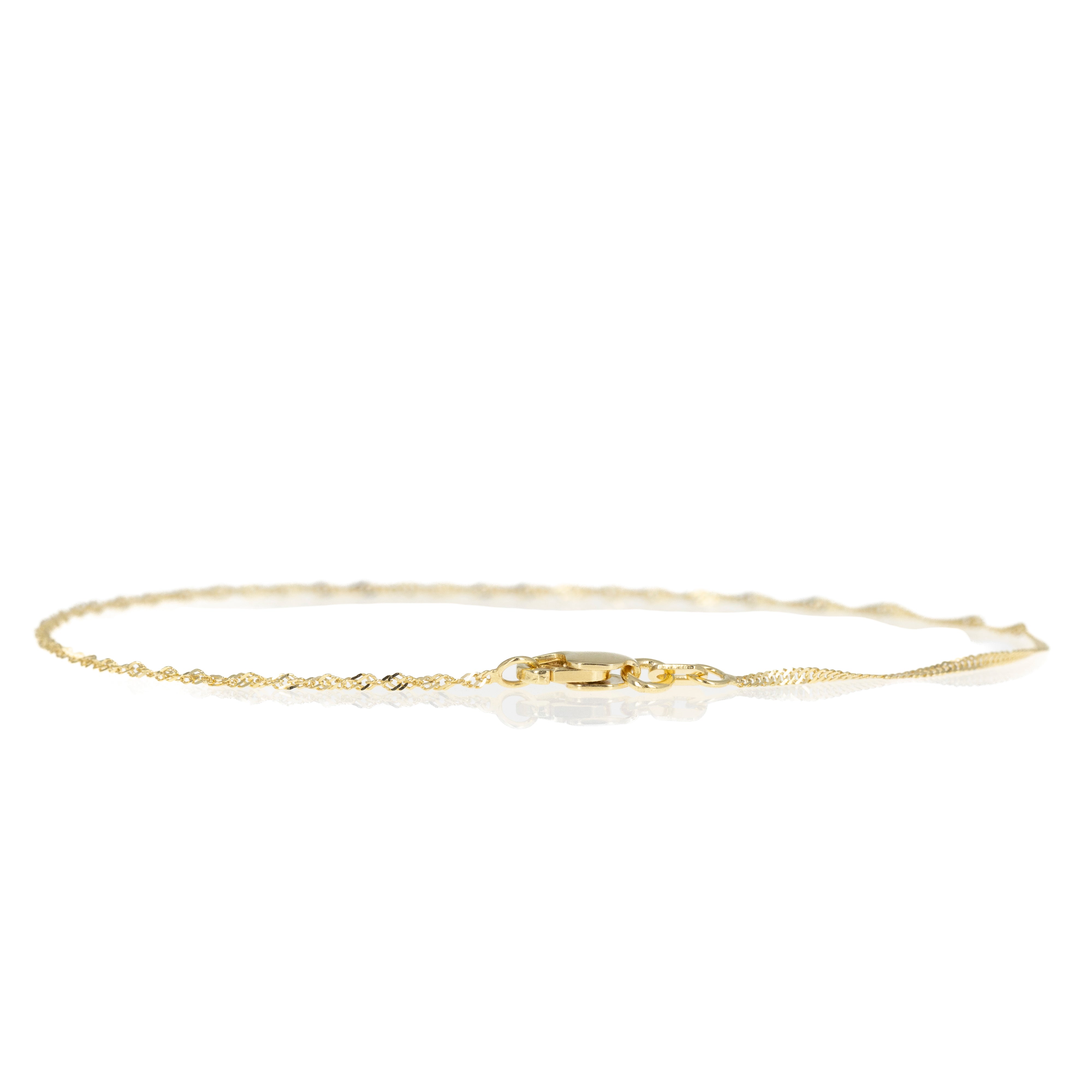 14K Yellow Gold 1.1mm Singapore Chain Stackable Bracelet - Queen May