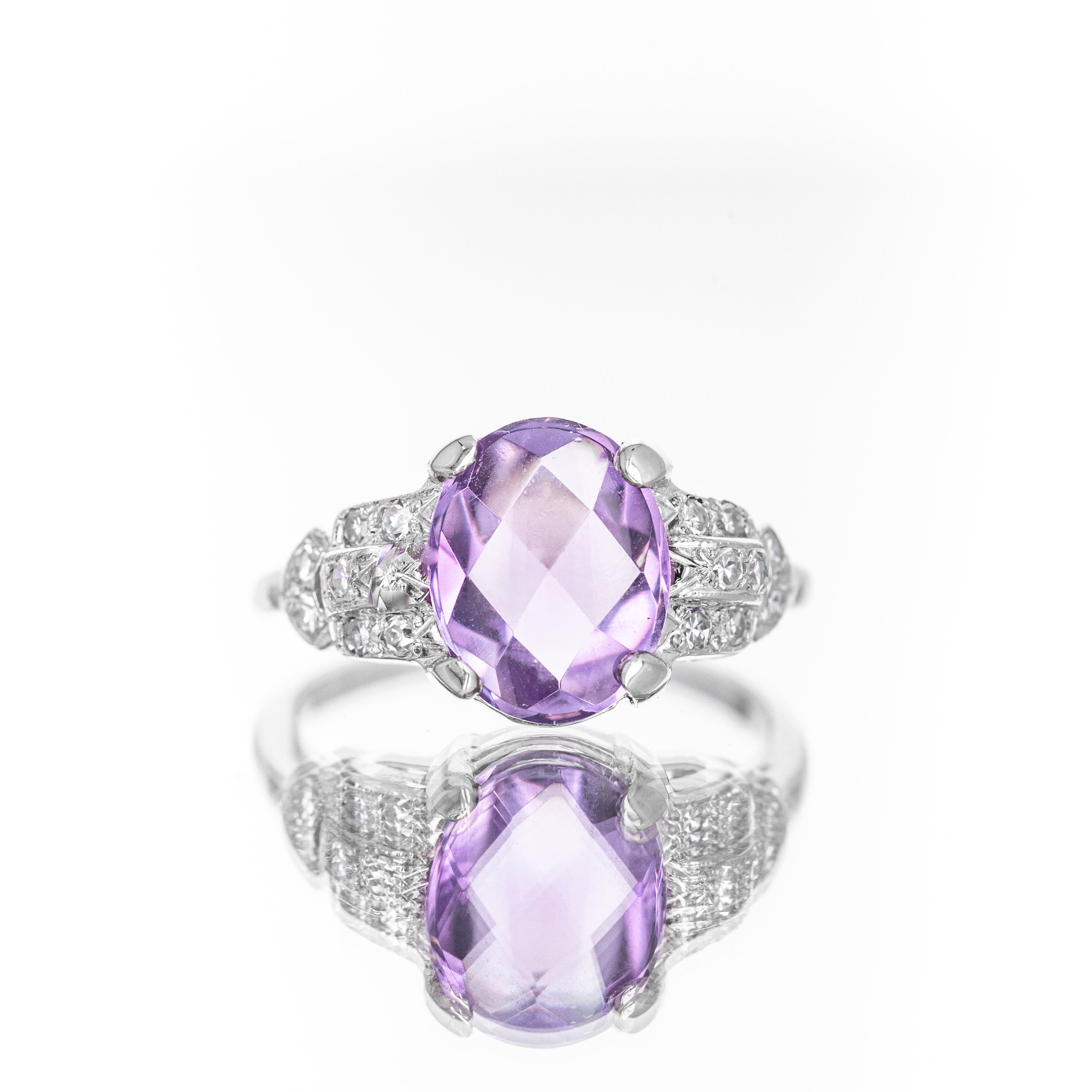 14K White Gold 2.5 Carat Amethyst Diamond Ring - Queen May