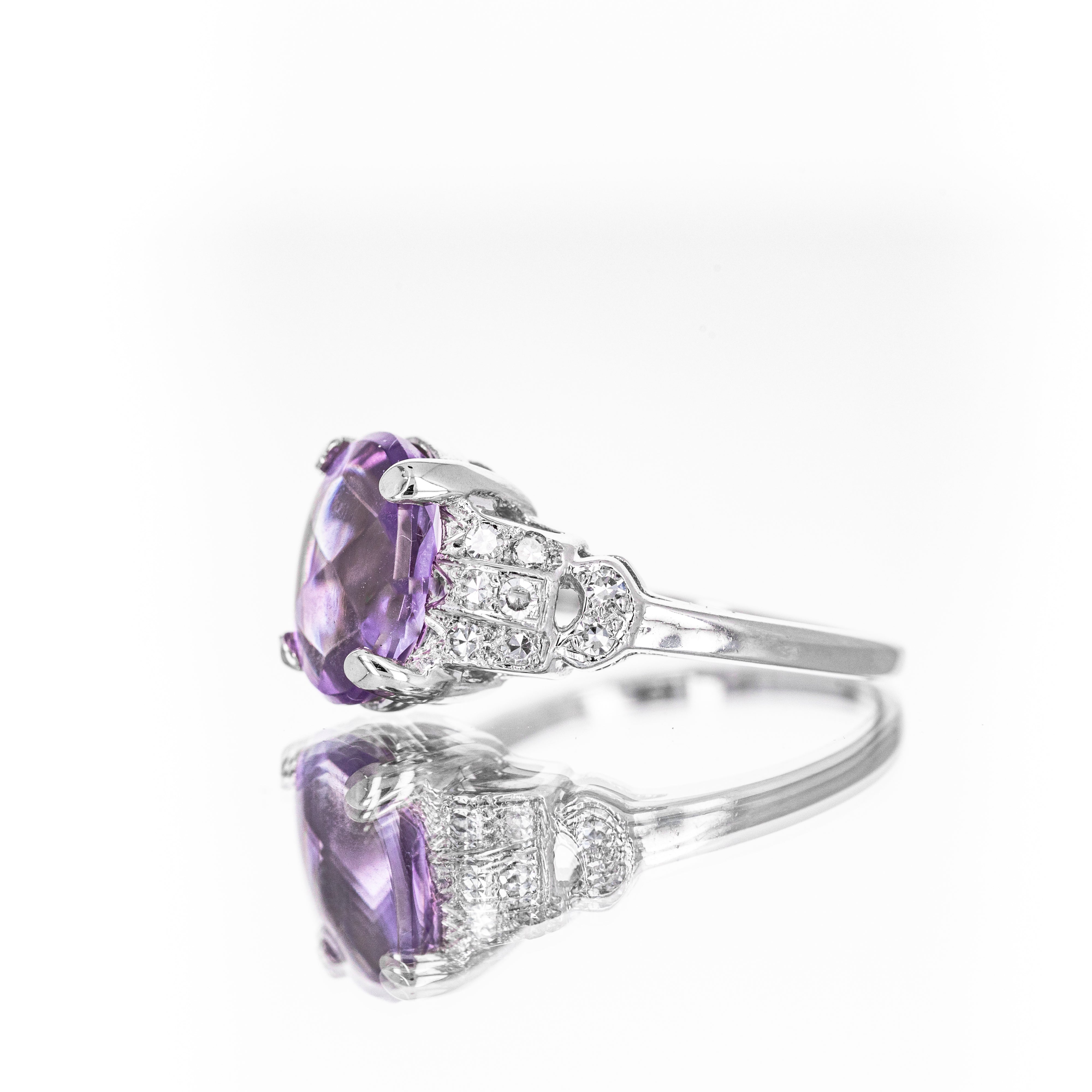 14K White Gold 2.5 Carat Amethyst Diamond Ring - Queen May