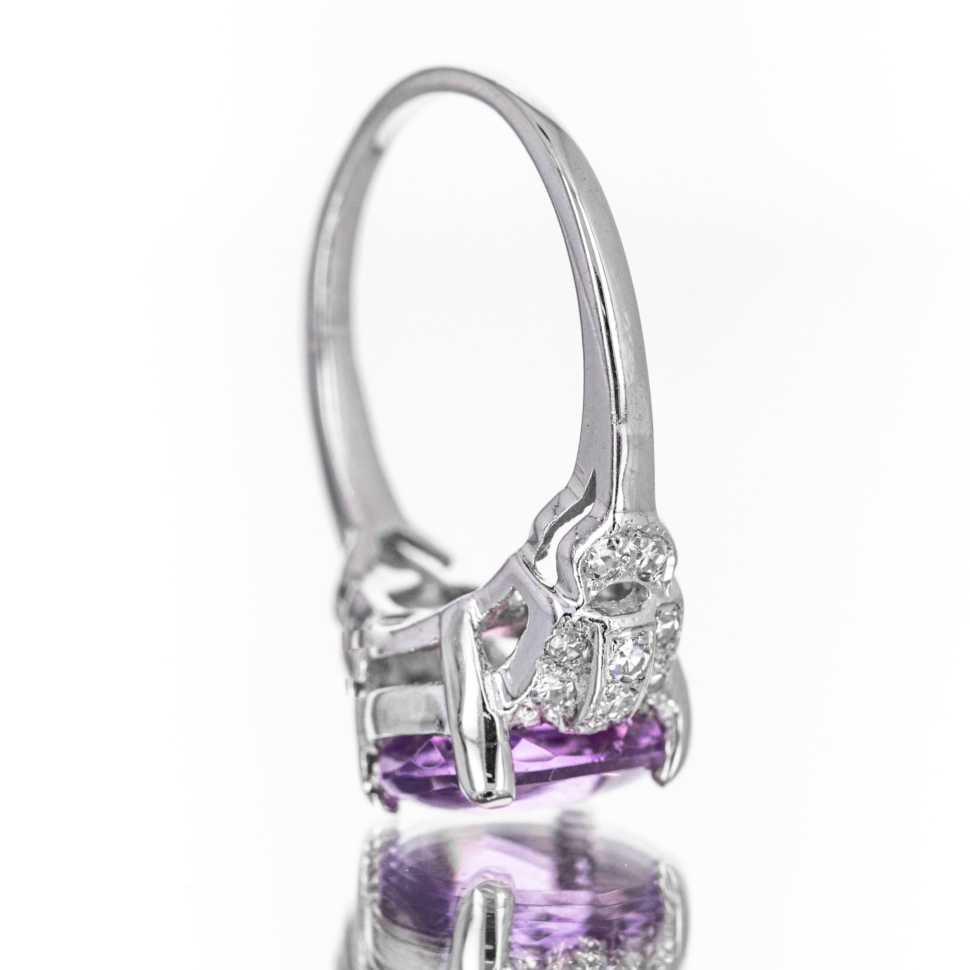 14K White Gold 2.5 Carat Amethyst Diamond Ring - Queen May