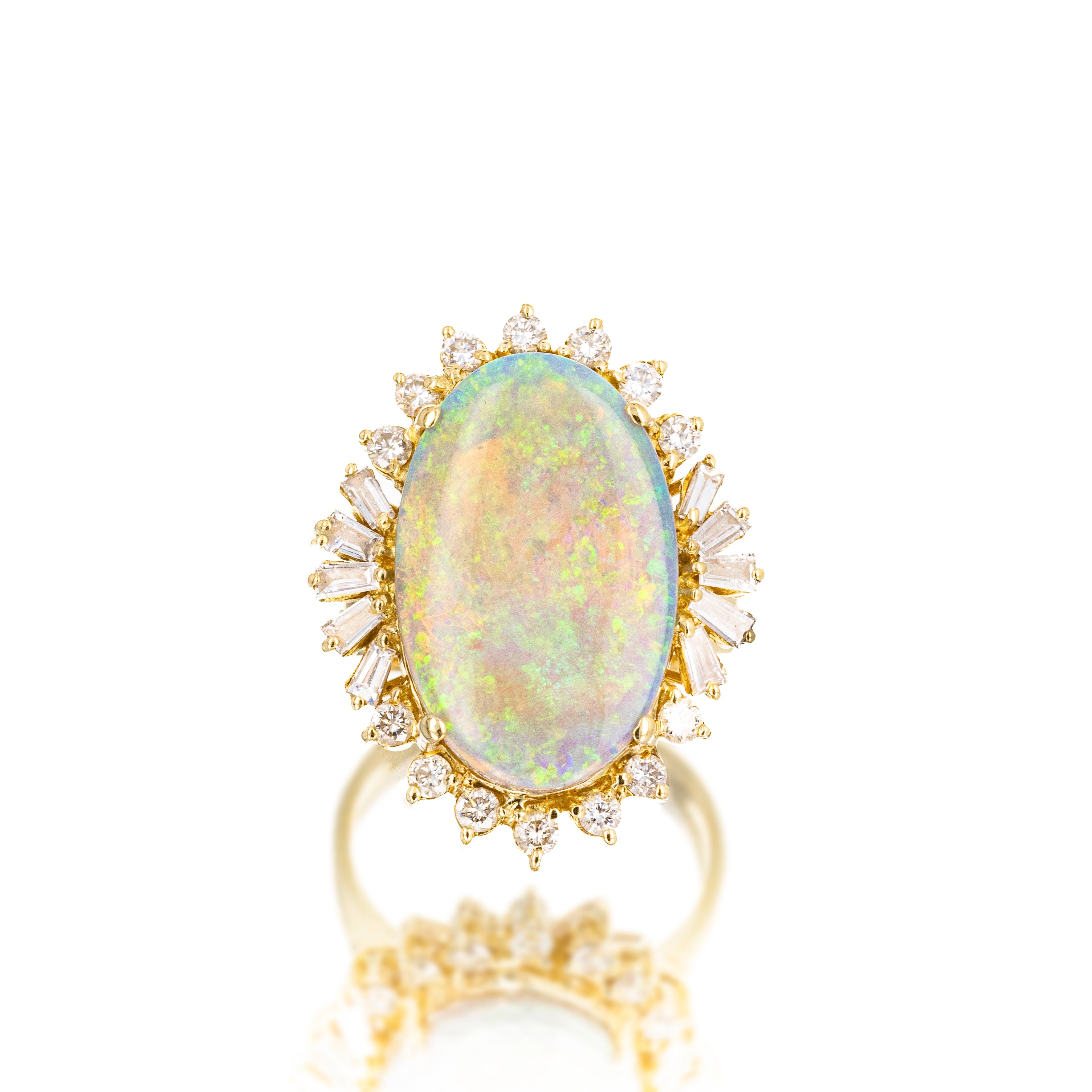 18K Yellow Gold 6 Carat Opal Diamond Halo Ring - Queen May
