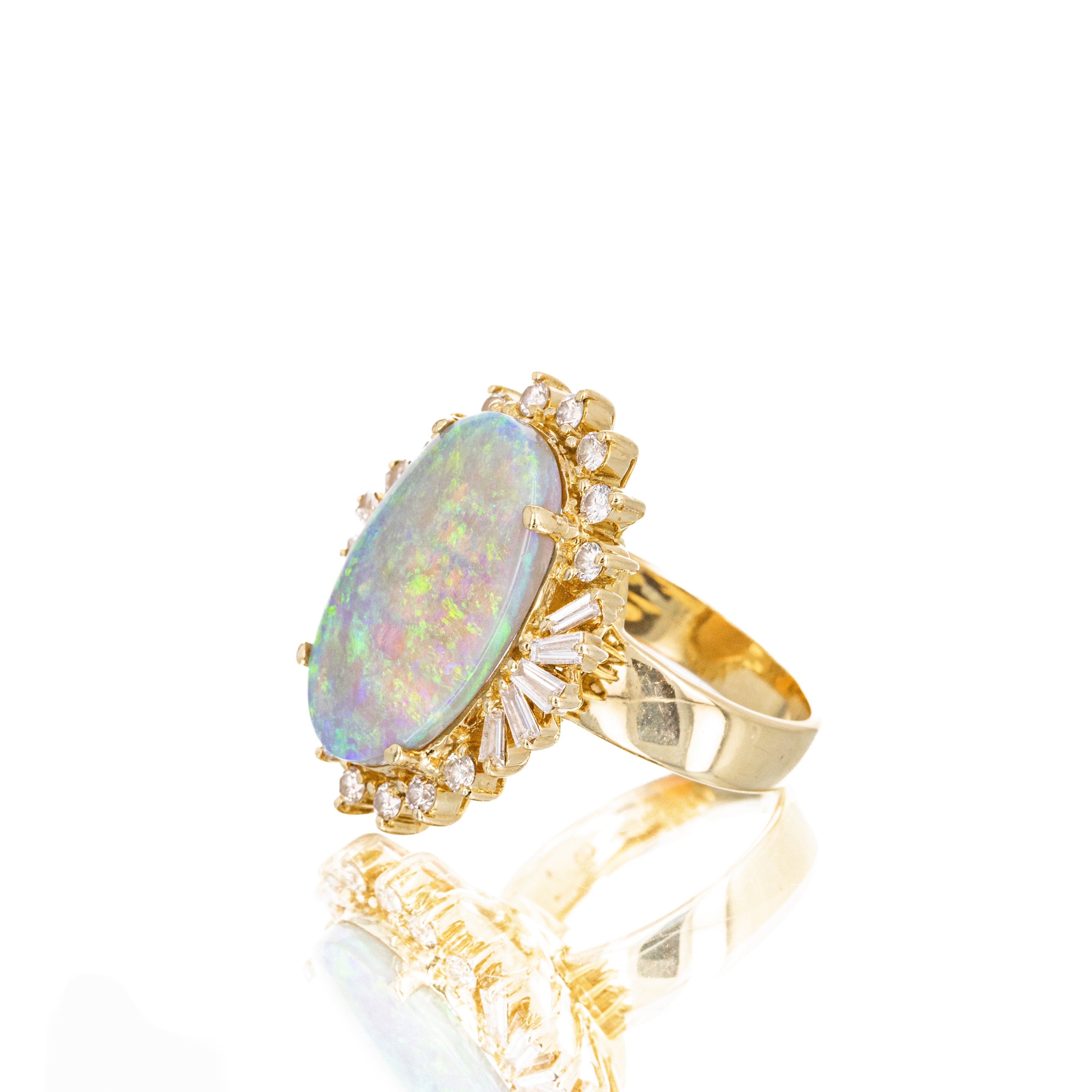 18K Yellow Gold 6 Carat Opal Diamond Halo Ring - Queen May