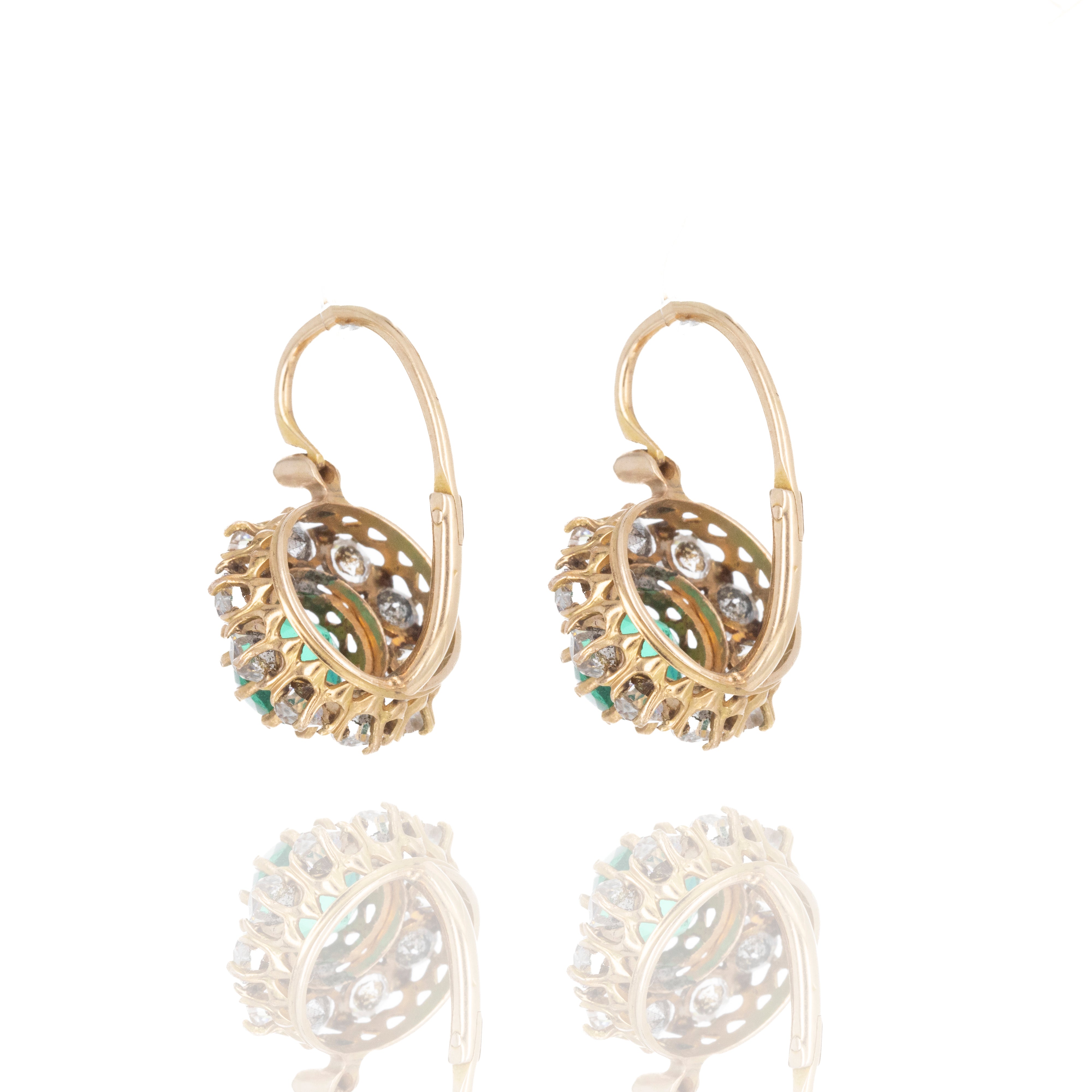 Victorian 14K Yellow Gold Green and Clear Paste Stone Earrings - Queen May