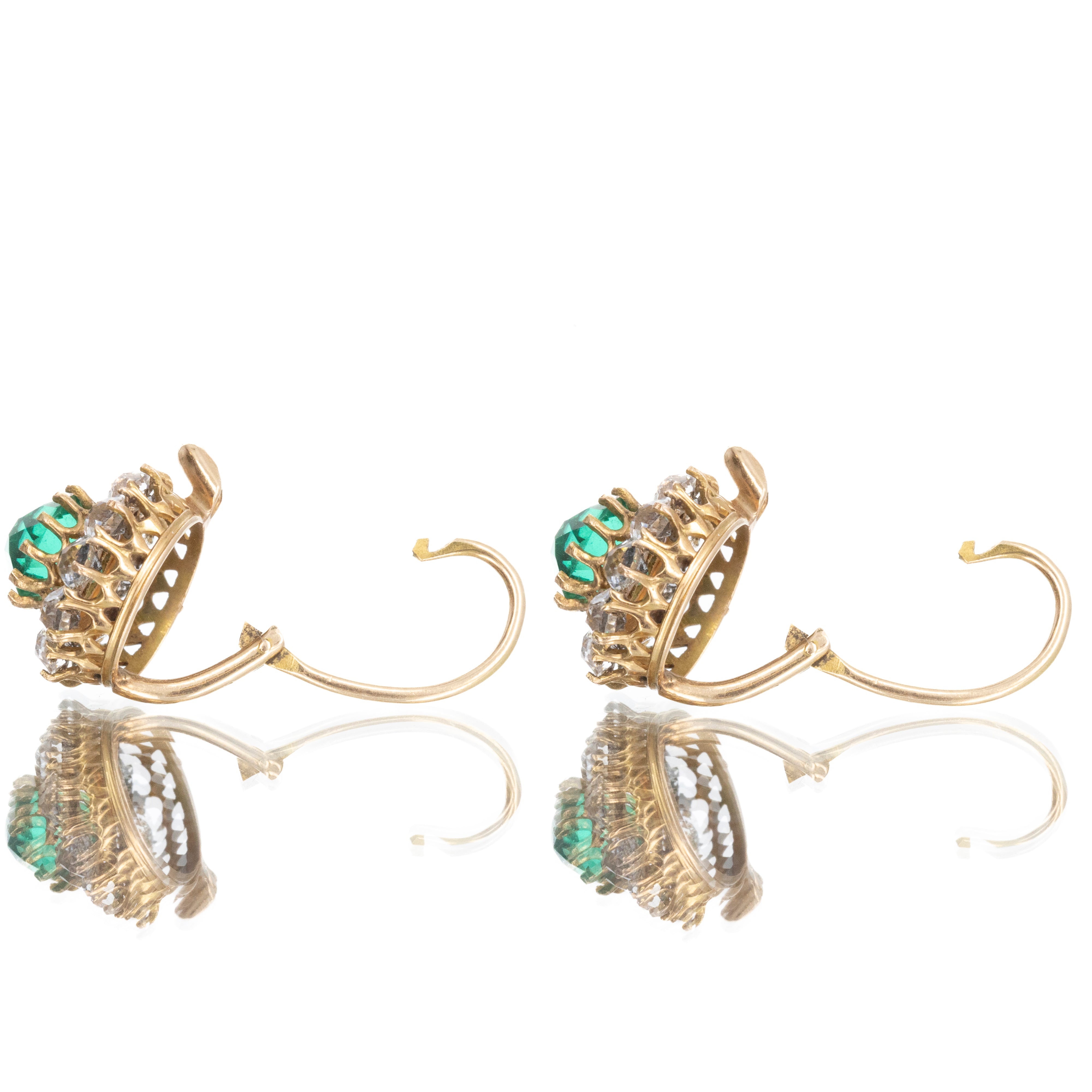 Victorian 14K Yellow Gold Green and Clear Paste Stone Earrings - Queen May