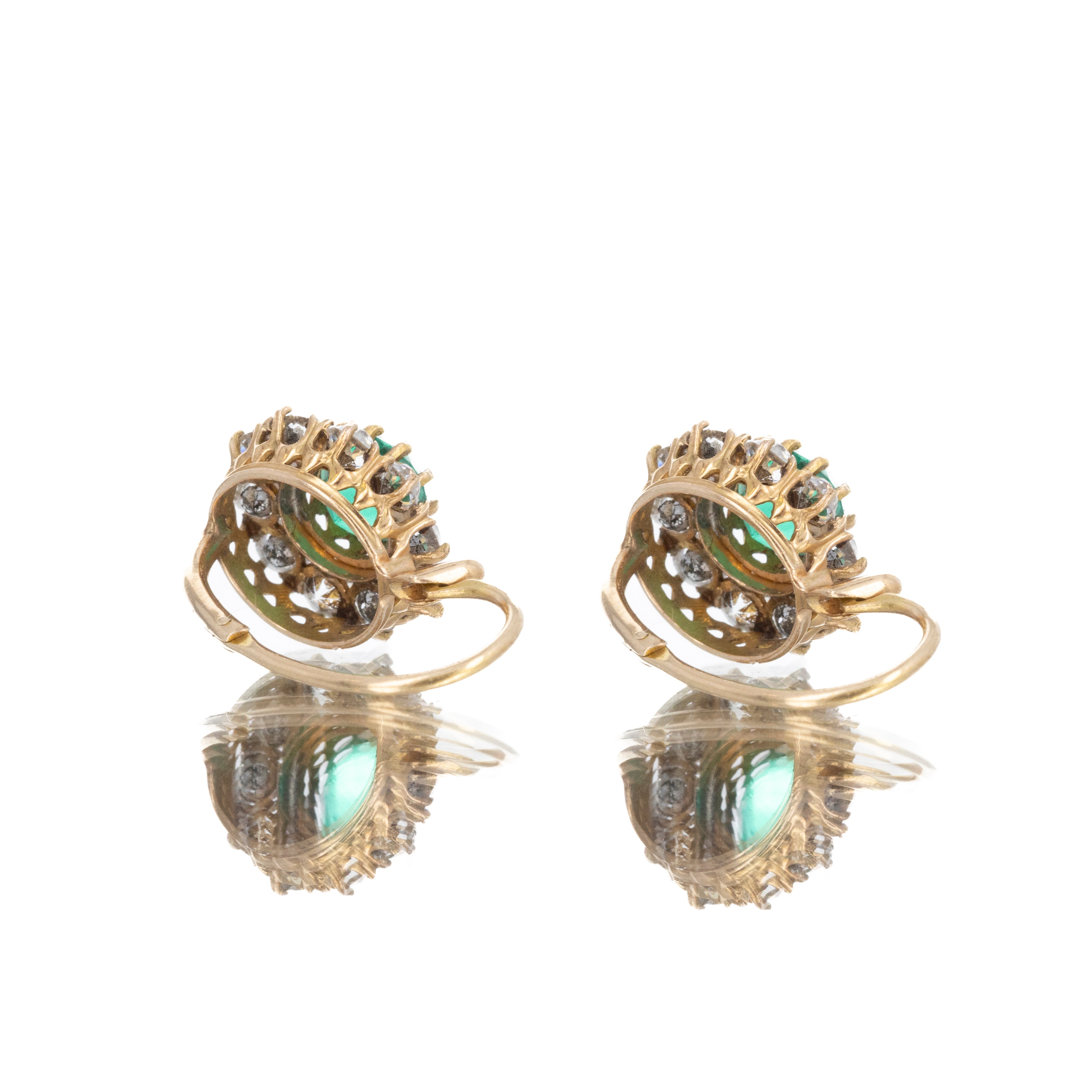 Victorian 14K Yellow Gold Green and Clear Paste Stone Earrings - Queen May