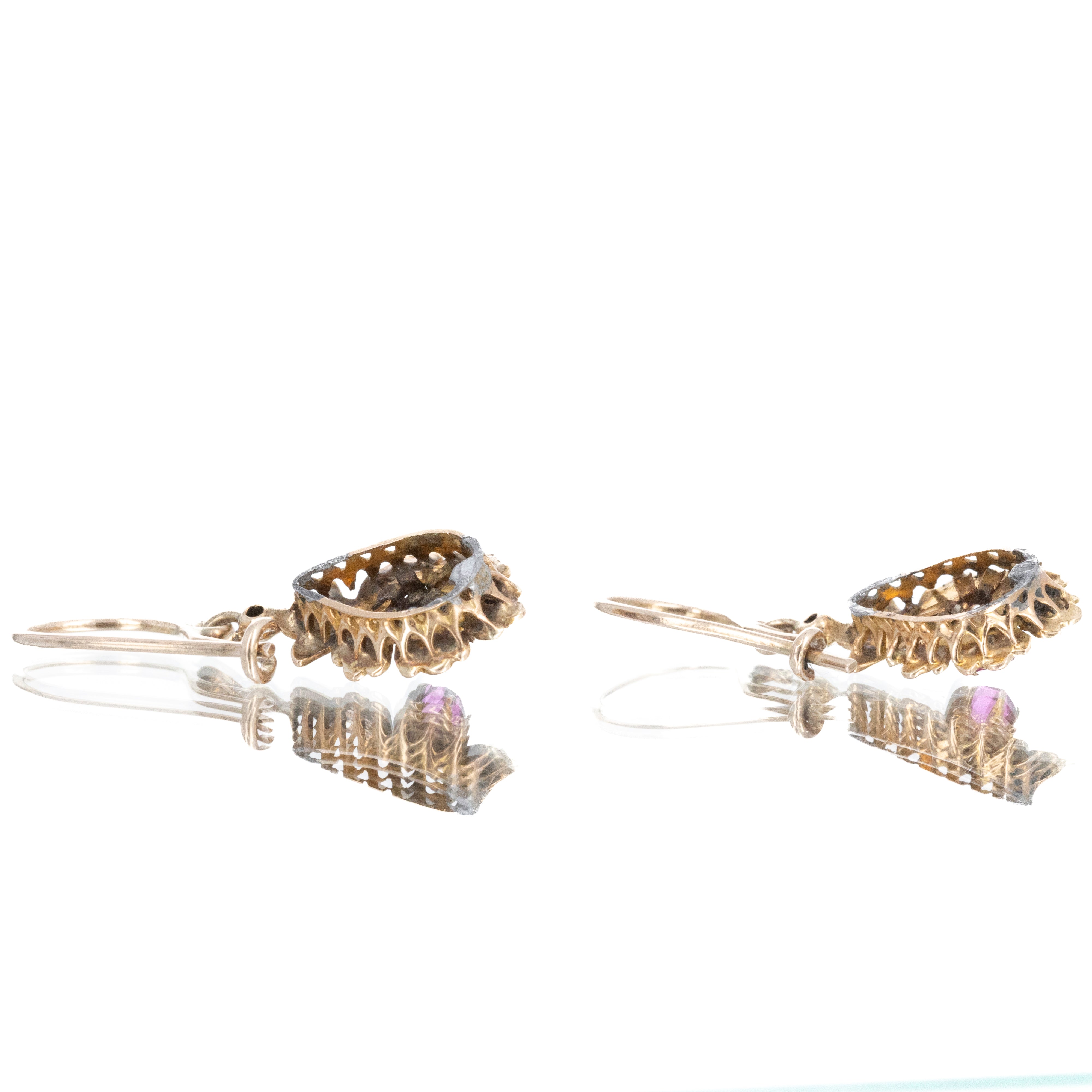 Victorian 14K Yellow Gold Glass and Seed Pearl Drop Earrings - Queen May