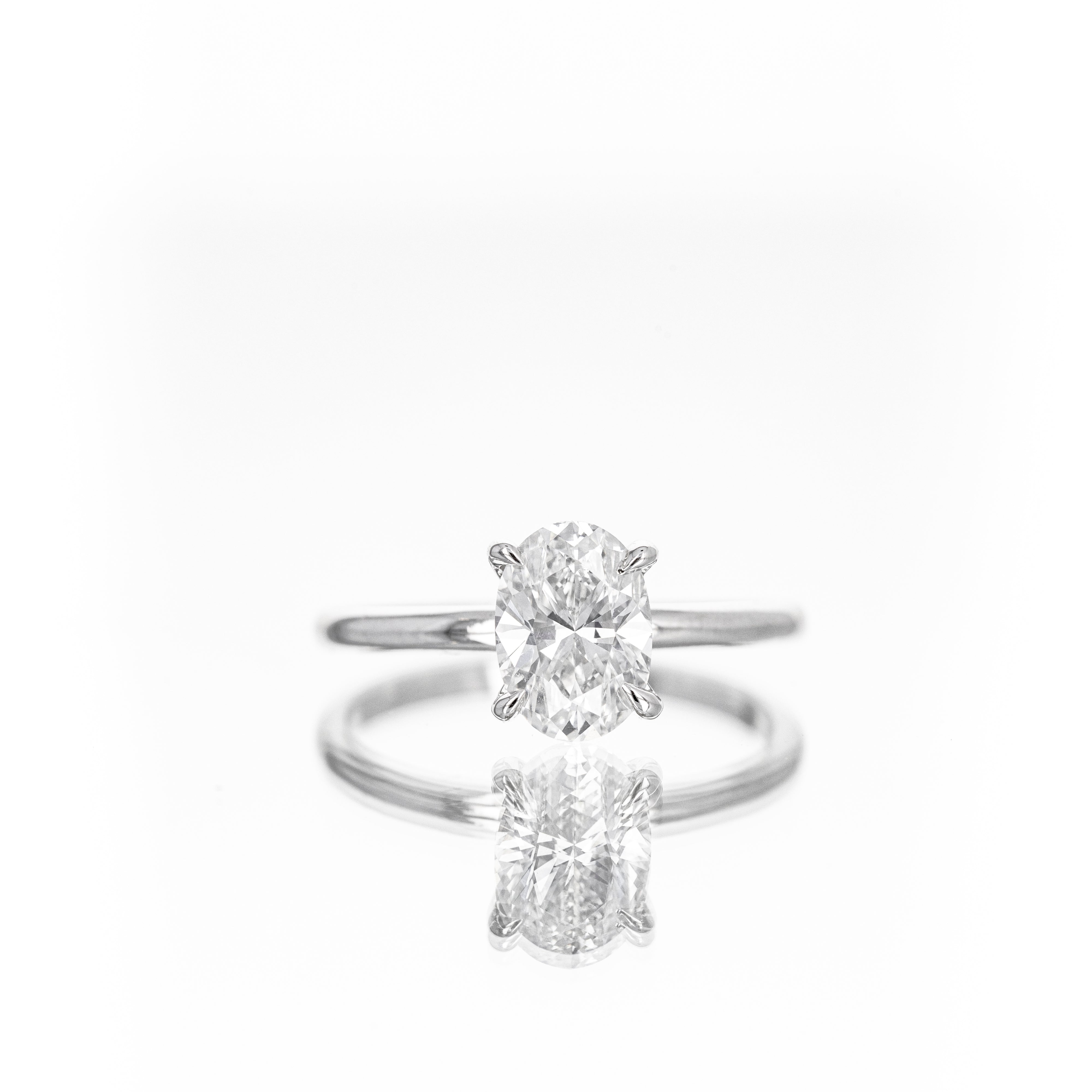 14K White Gold 1.52 Carat Oval Diamond Solitaire Engagement Ring - Queen May