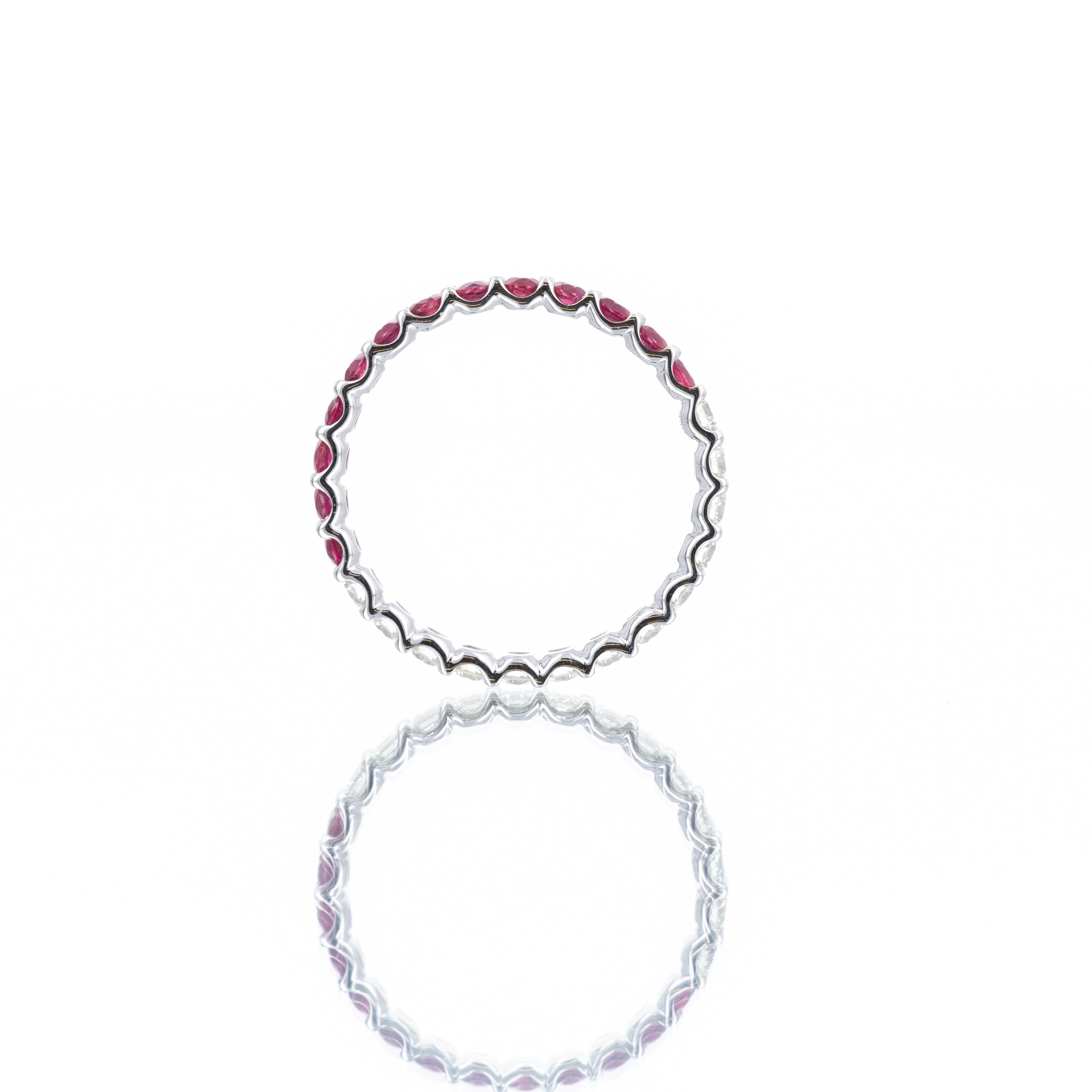 14K White Gold 0.52 Carat Ruby Diamond Half and Half Eternity Band - Queen May