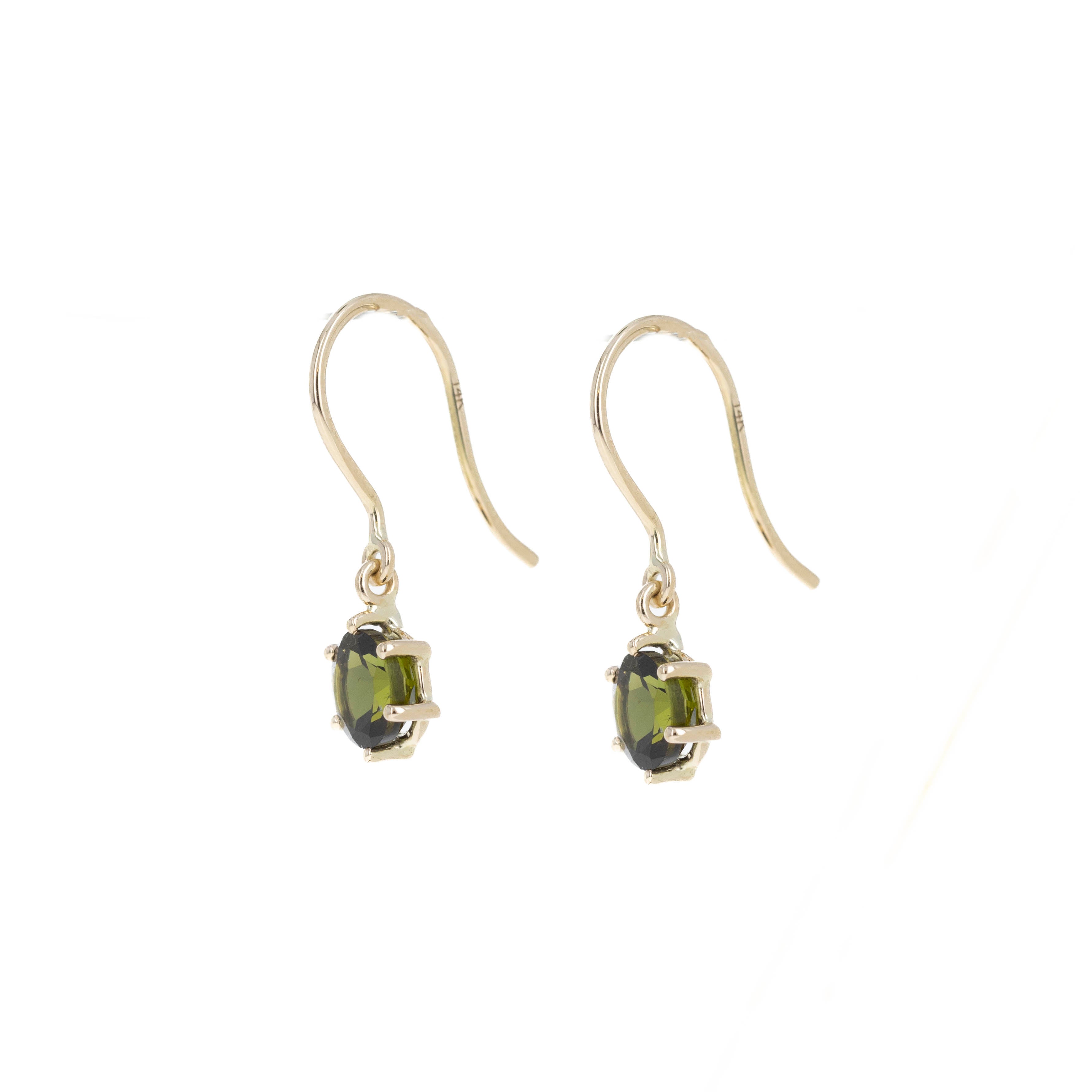 14K Yellow Gold 1.28 Carat Green Tourmaline Drop Earrings - Queen May