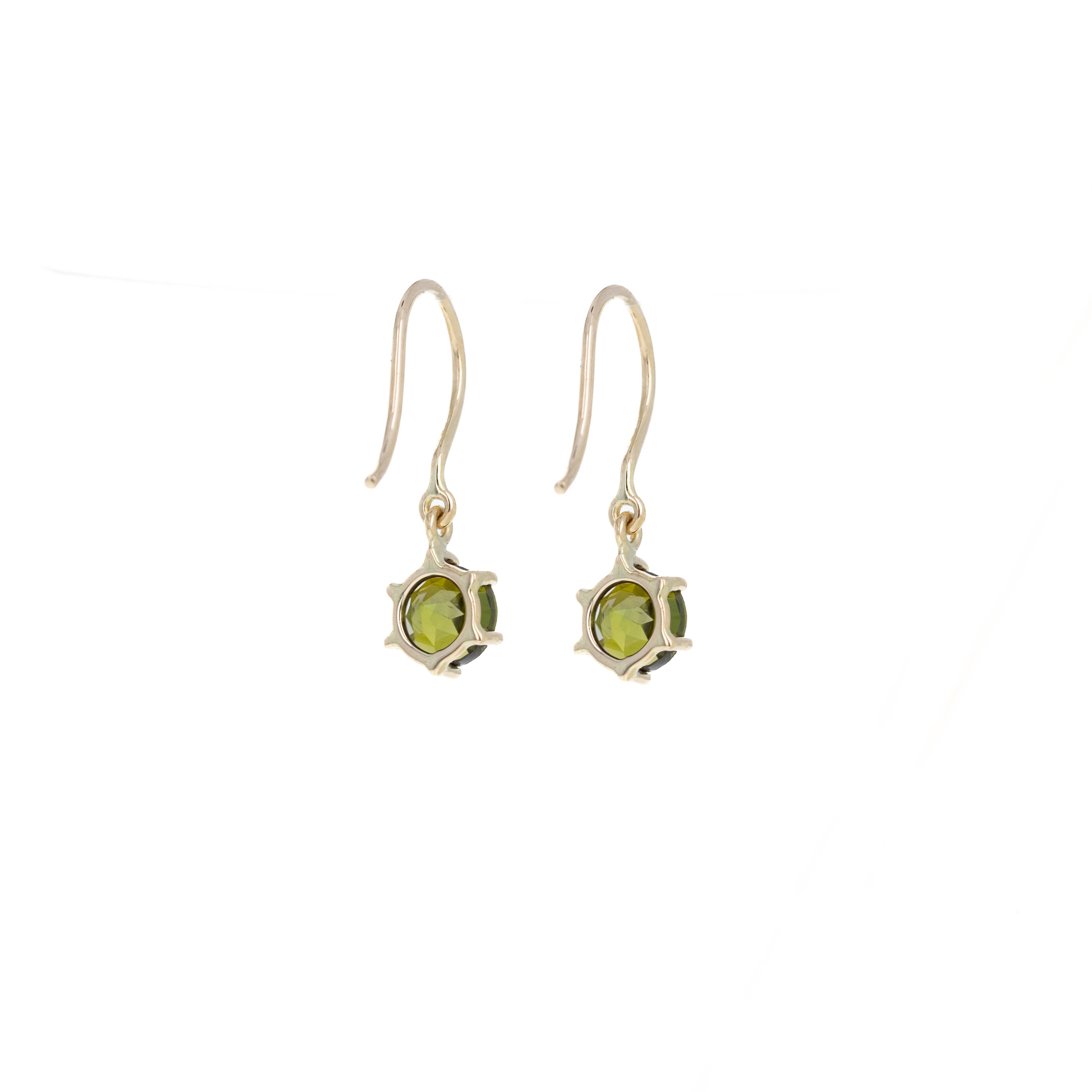 14K Yellow Gold 1.28 Carat Green Tourmaline Drop Earrings - Queen May