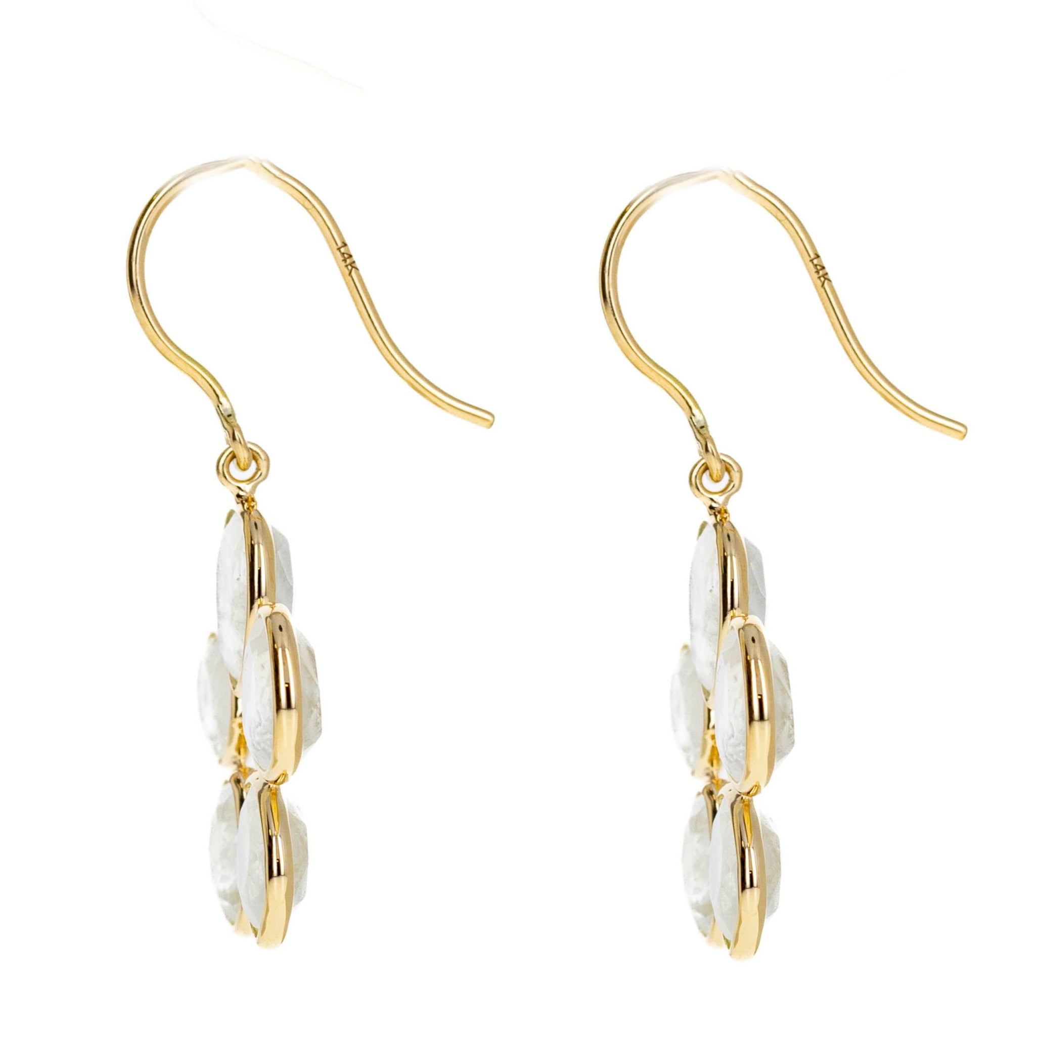 14K Yellow Gold 5.99 Carat Moonstone Bezel Floral Earrings - Queen May