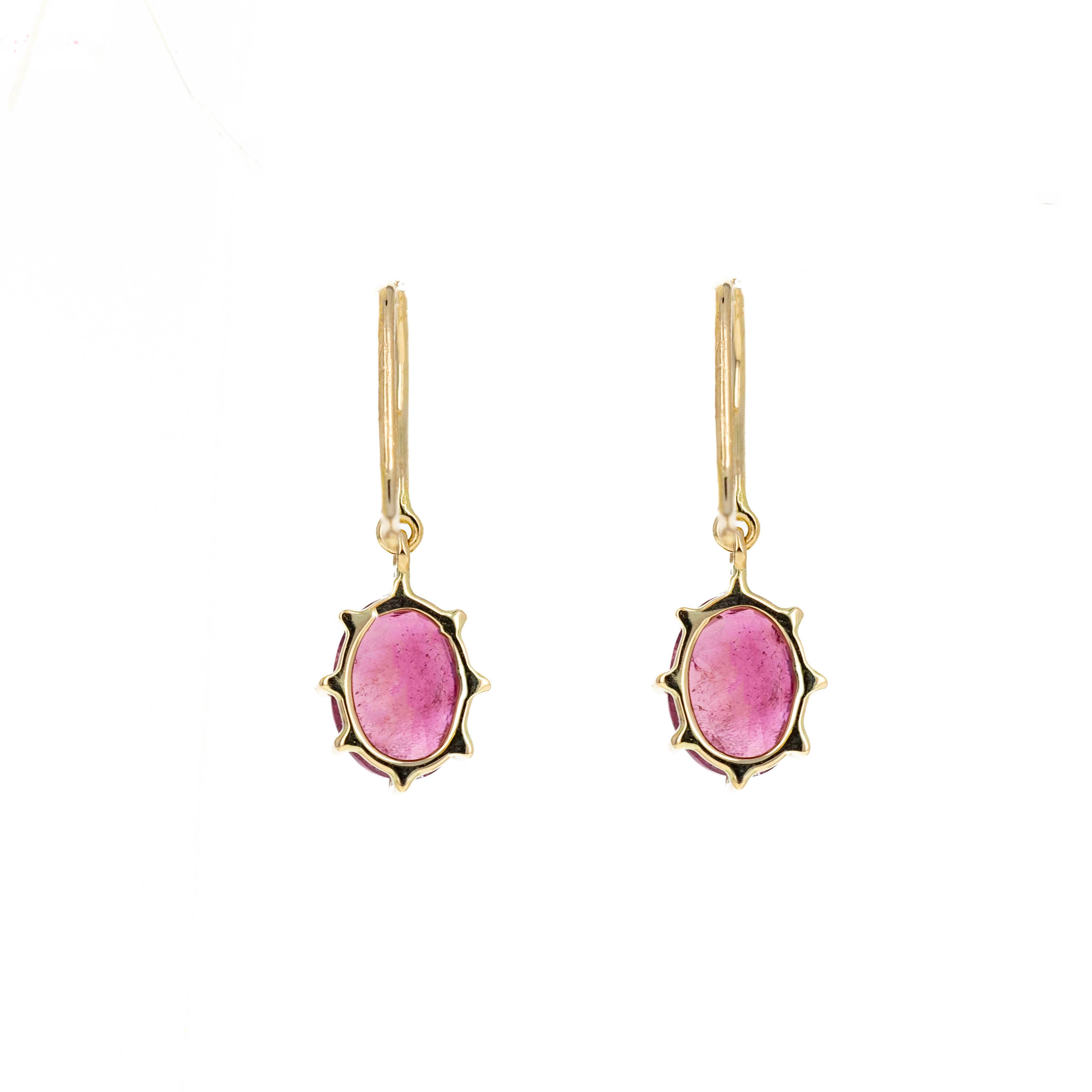 14K Yellow Gold 2.64 Carat Pink Tourmaline Drop Earrings - Queen May