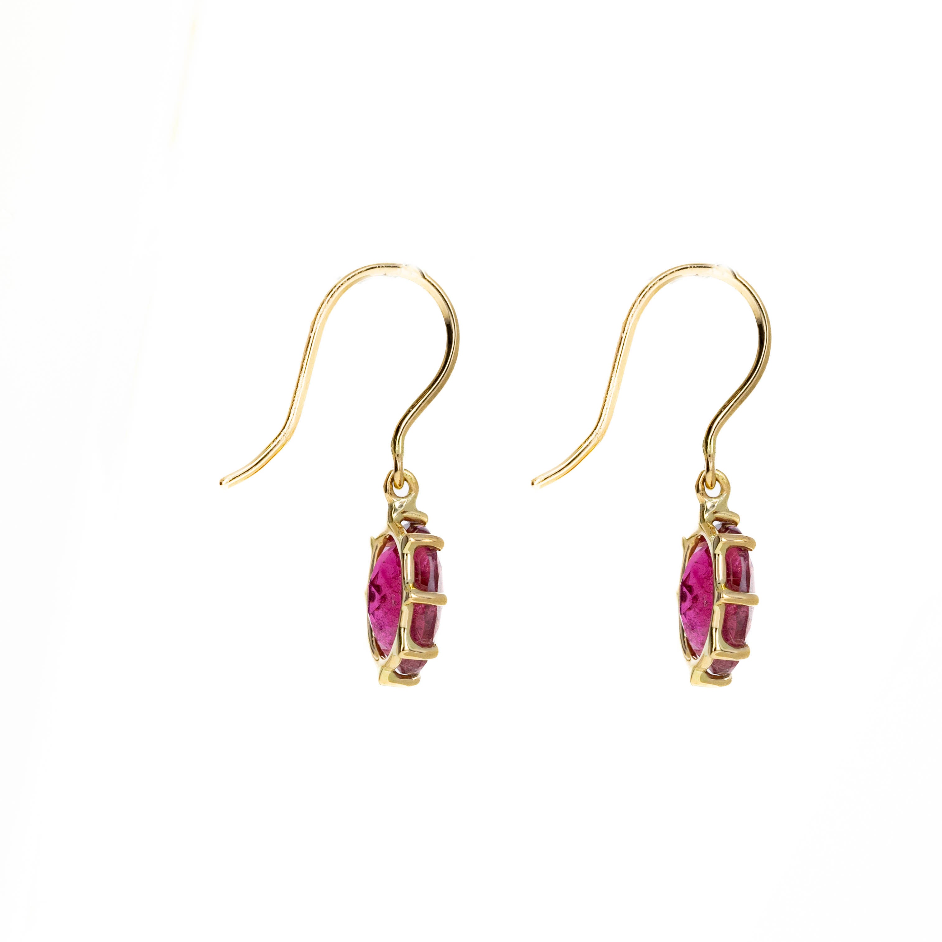 14K Yellow Gold 2.64 Carat Pink Tourmaline Drop Earrings - Queen May