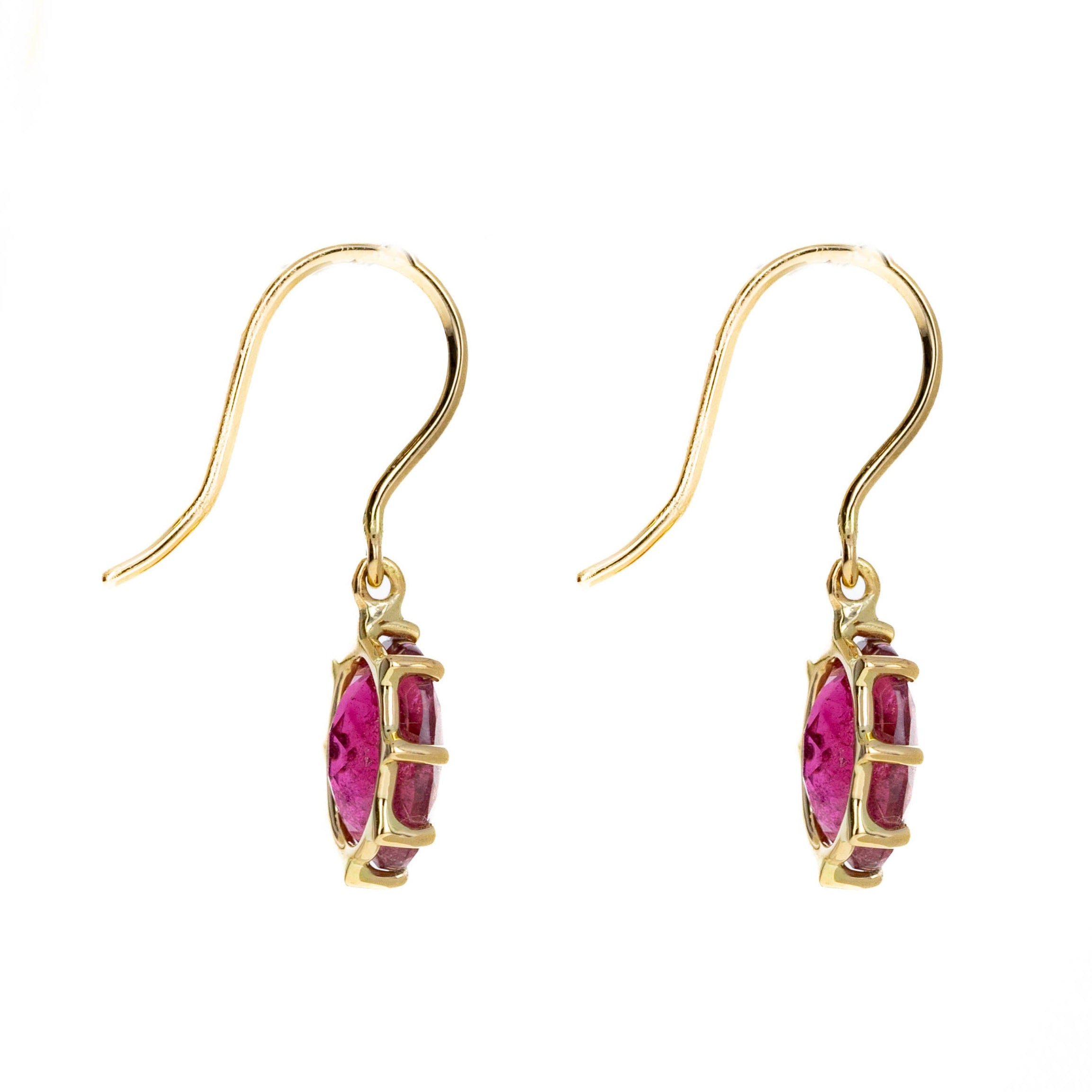 14K Yellow Gold 2.64 Carat Pink Tourmaline Drop Earrings - Queen May