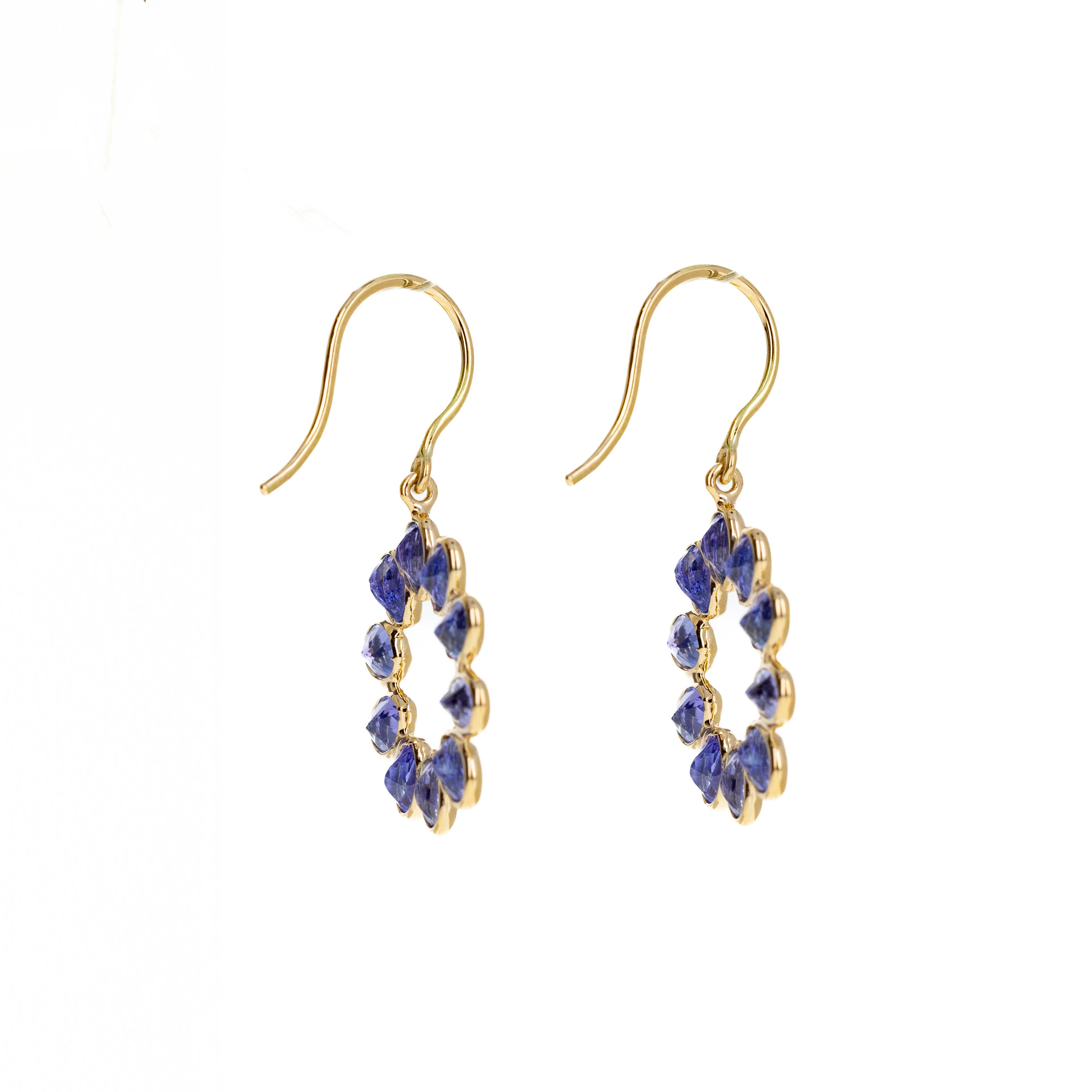 14K Yellow Gold 3.48 Carat Tanzanite Bezel Floral Earrings - Queen May