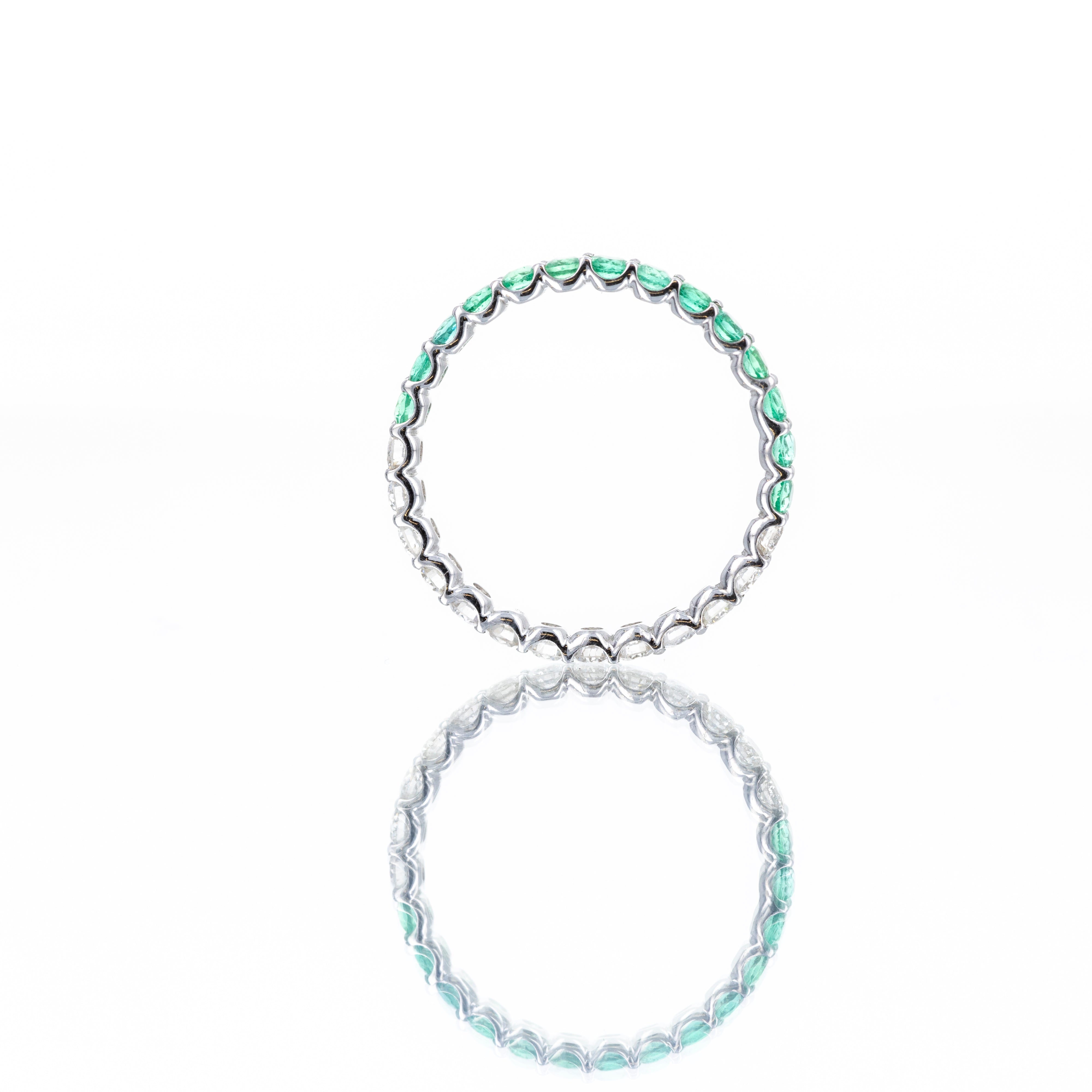 14K White Gold 0.52 Carat Emerald Diamond Half and Half Eternity Band - Queen May