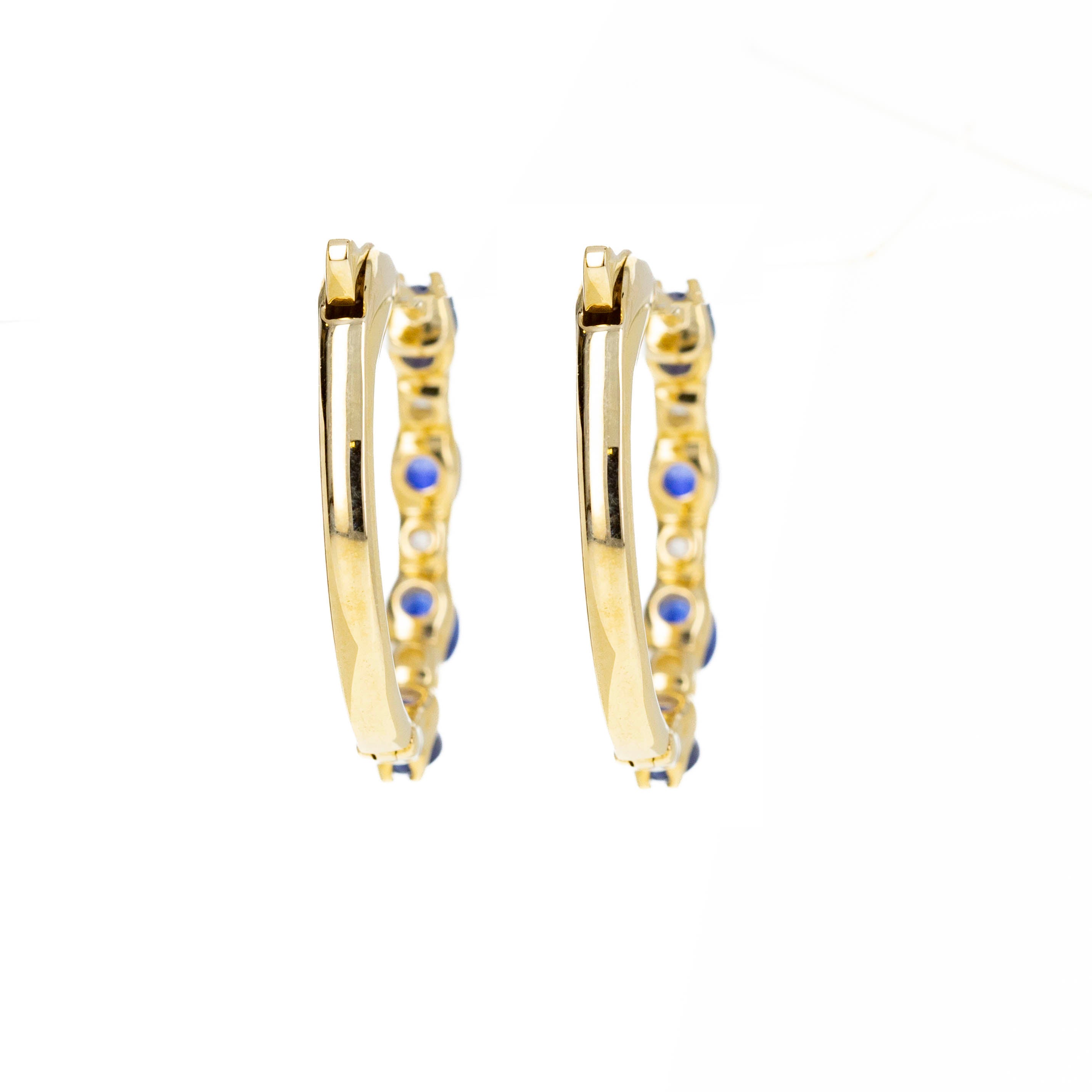 14K Yellow Gold 1.75 Carat Sapphire Diamond Station Hoop Earrings - Queen May