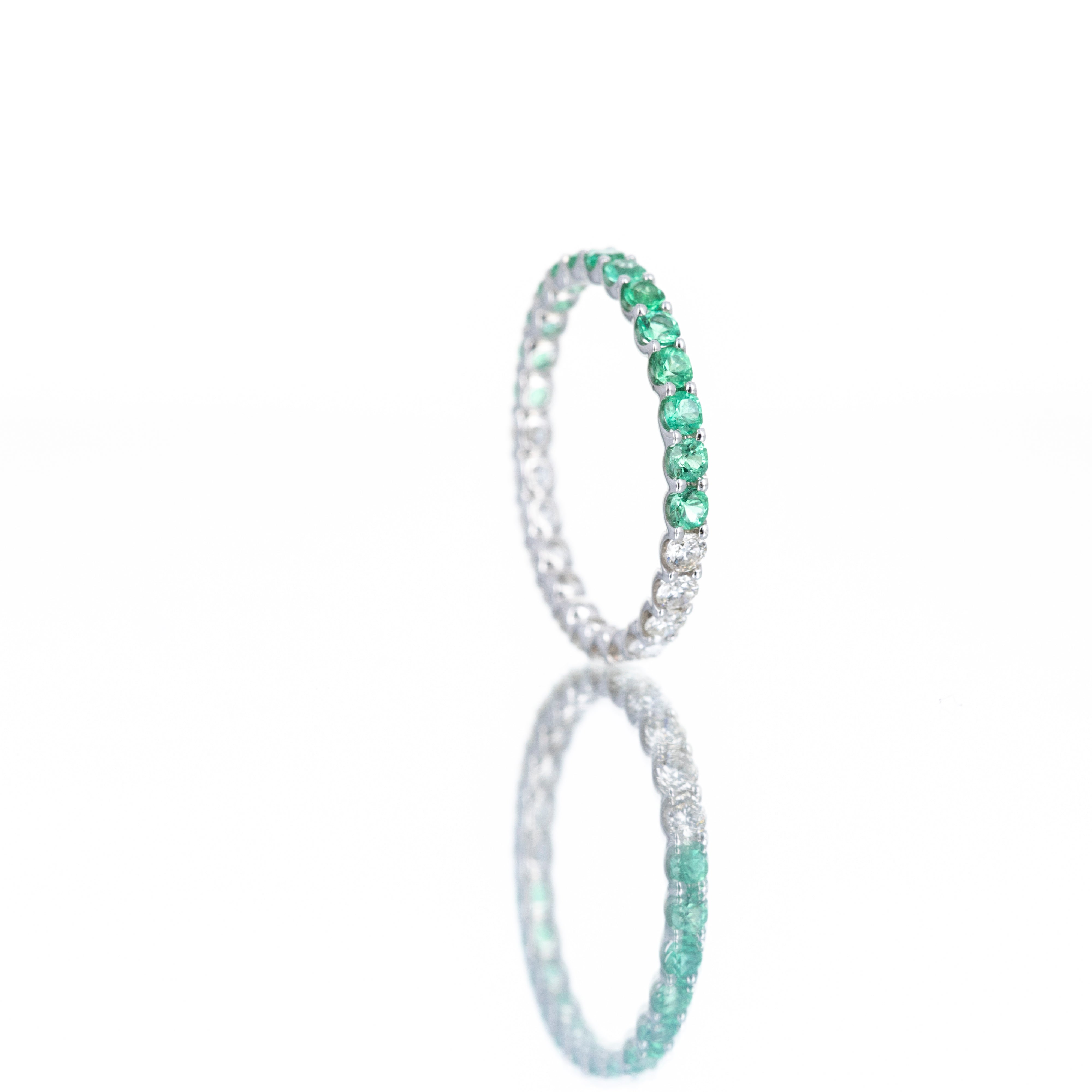 14K White Gold 0.52 Carat Emerald Diamond Half and Half Eternity Band - Queen May
