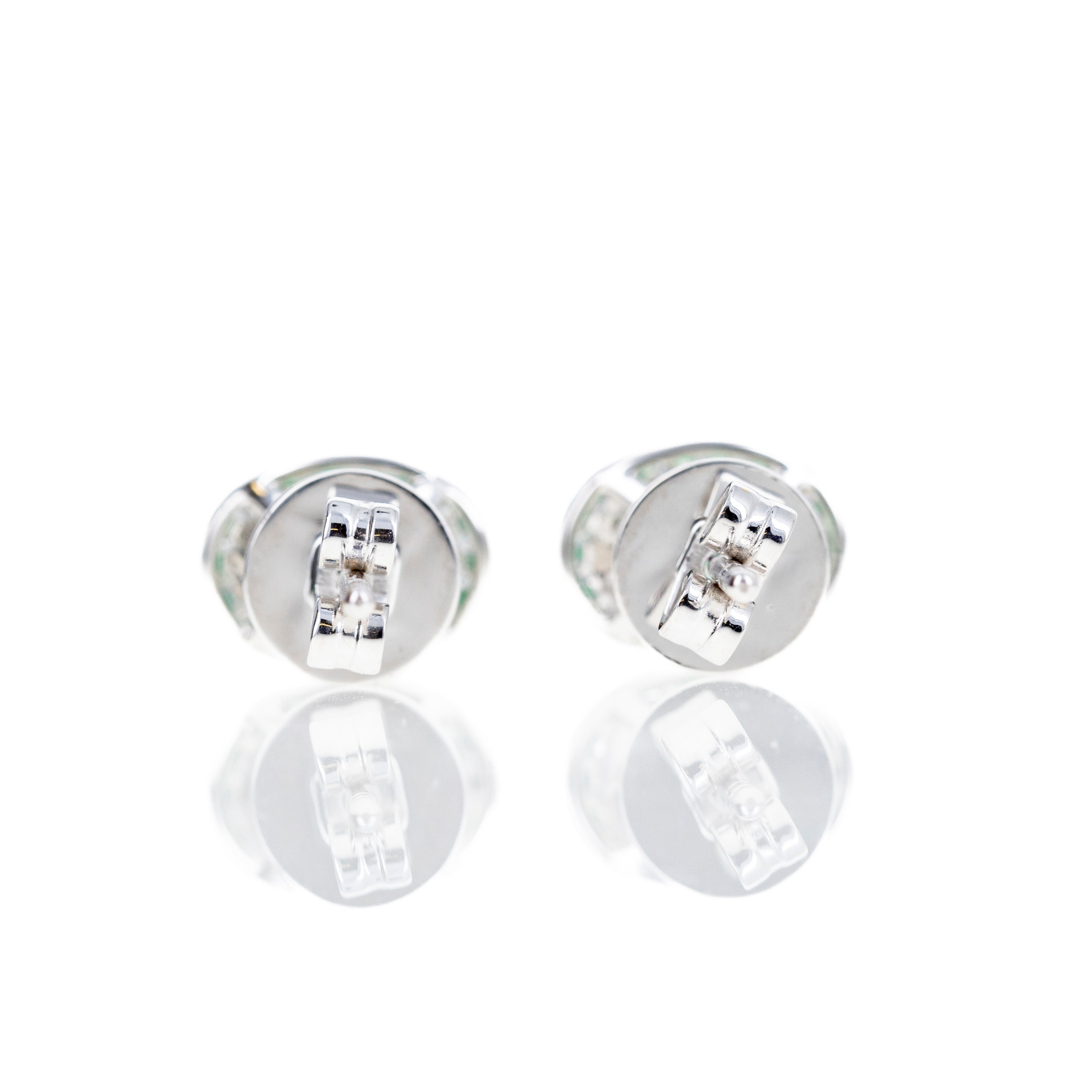 18K White Gold 0.96 Carat Emerald Diamond Halo Stud Earrings - Queen May