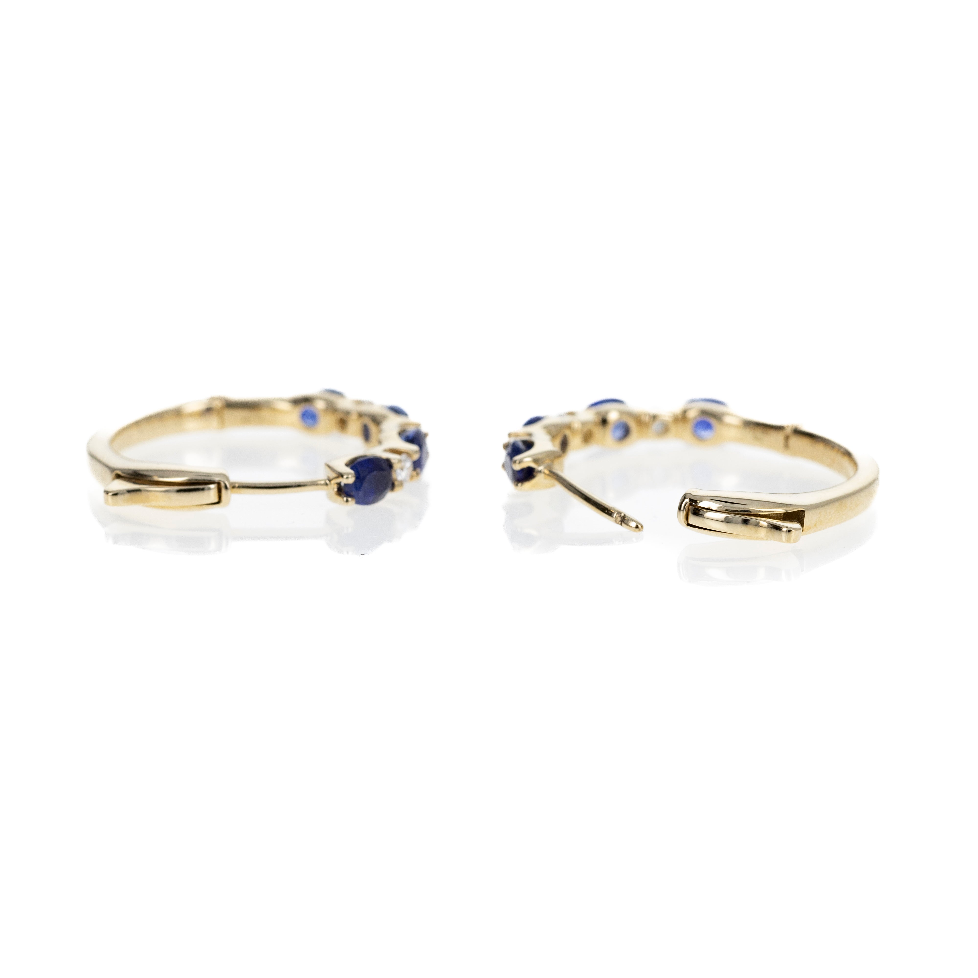 14K Yellow Gold 1.75 Carat Sapphire Diamond Station Hoop Earrings - Queen May