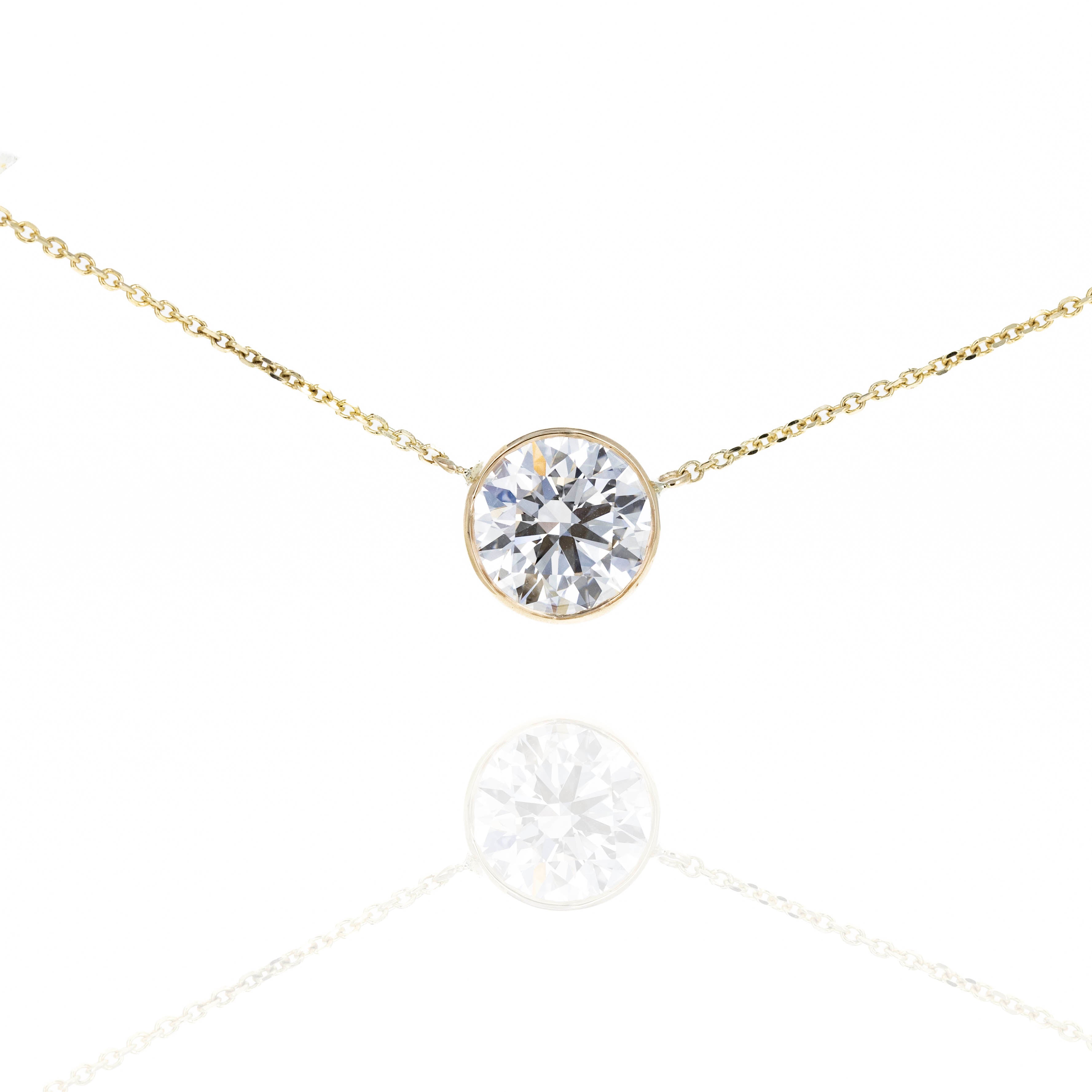 Lab Grown 3.05 Carat Round Diamond Solitaire Bezel Pendant Necklace - Queen May