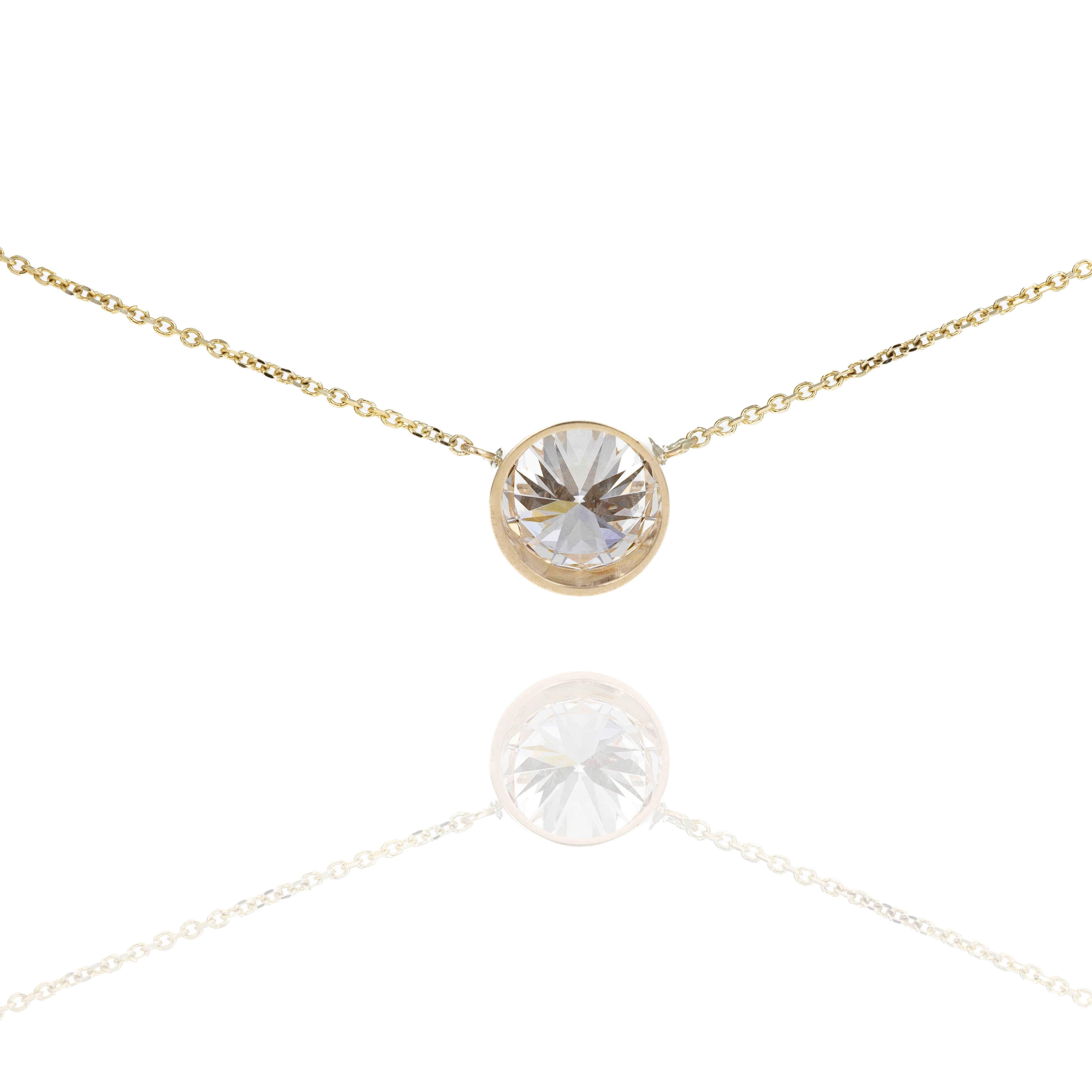 Lab Grown 3.05 Carat Round Diamond Solitaire Bezel Pendant Necklace - Queen May