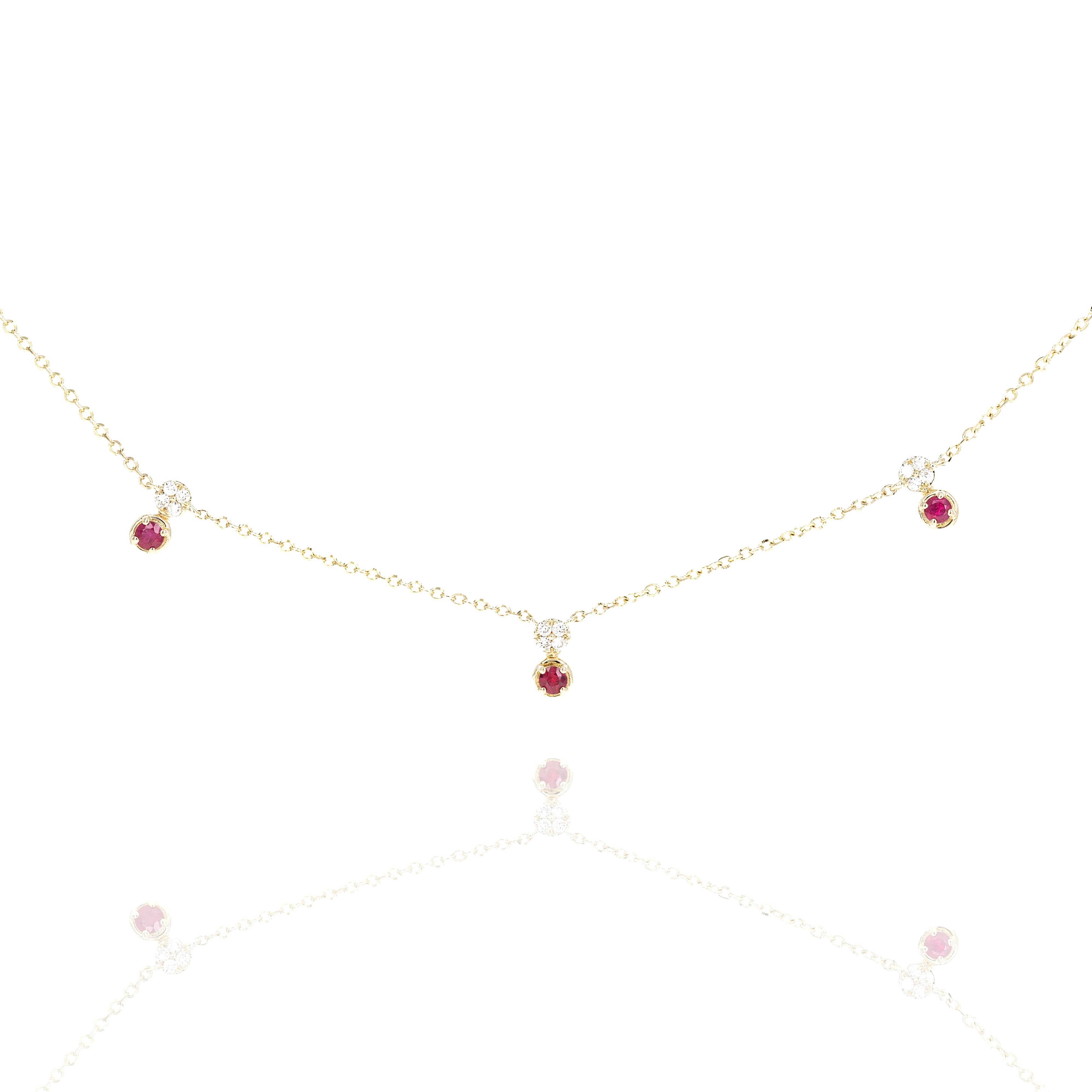14K Yellow Gold 0.25 Carat Ruby Diamond Station Necklace - Queen May