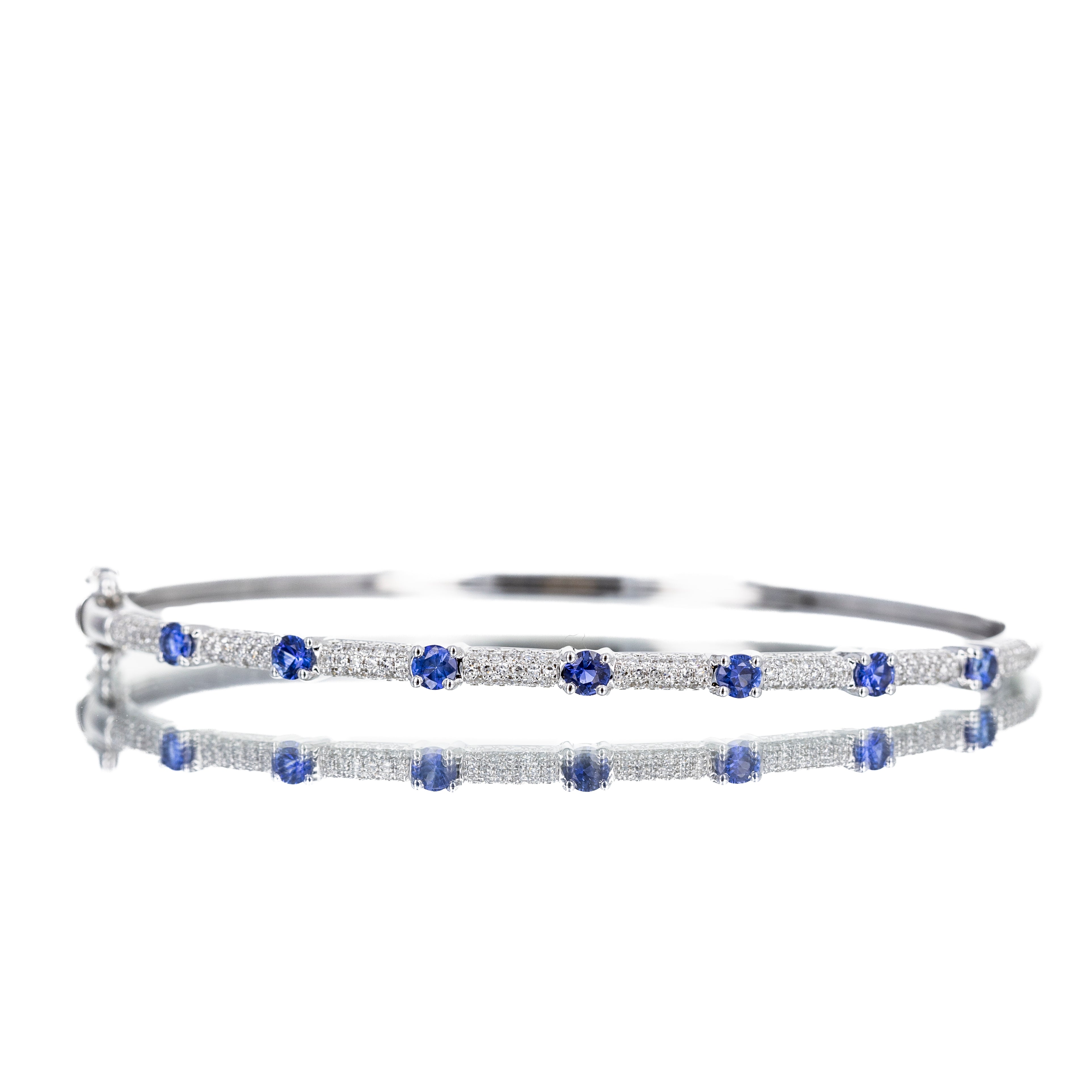 14K White Gold 0.76 Carats Sapphire Diamond Station Bangle - Queen May
