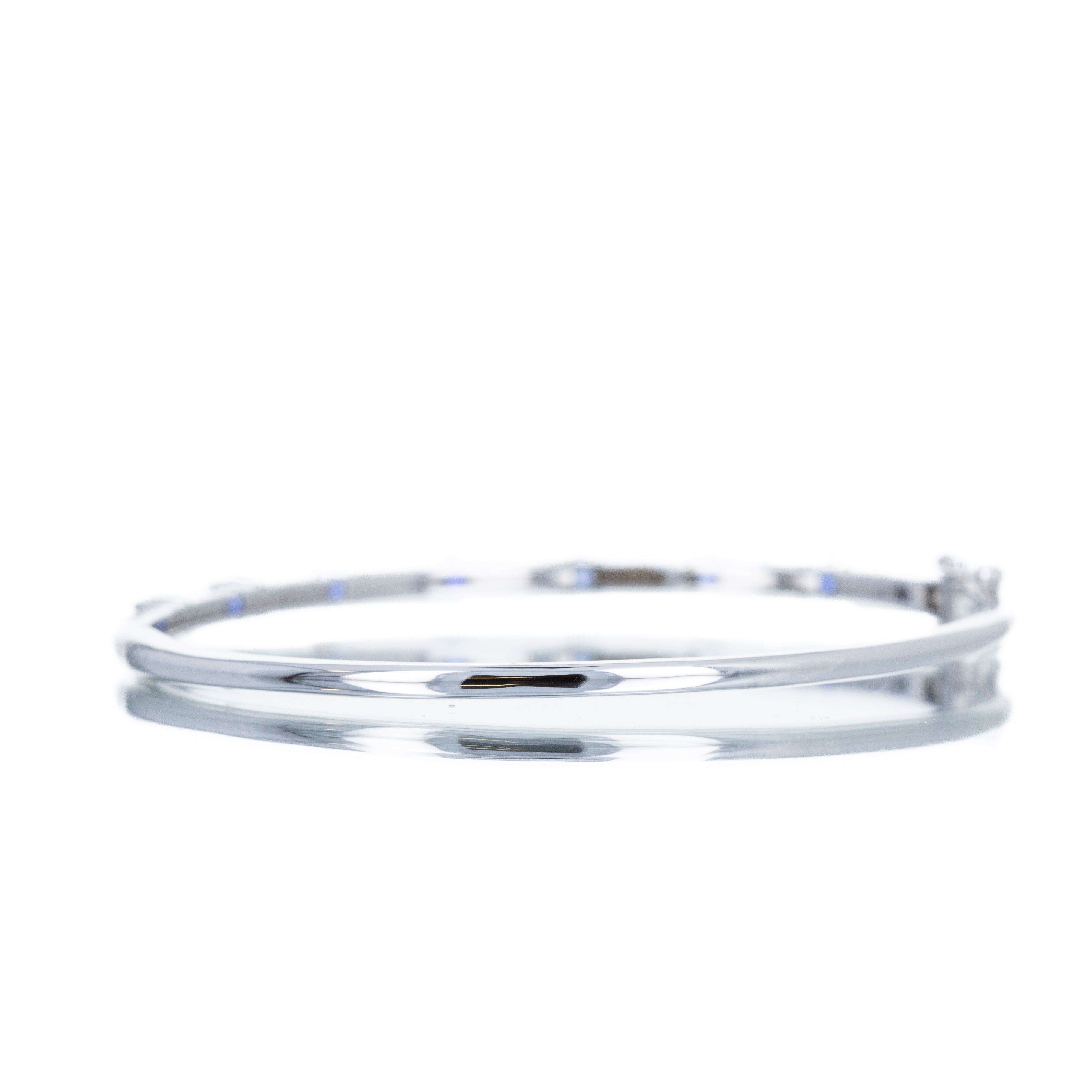 14K White Gold 0.76 Carats Sapphire Diamond Station Bangle - Queen May