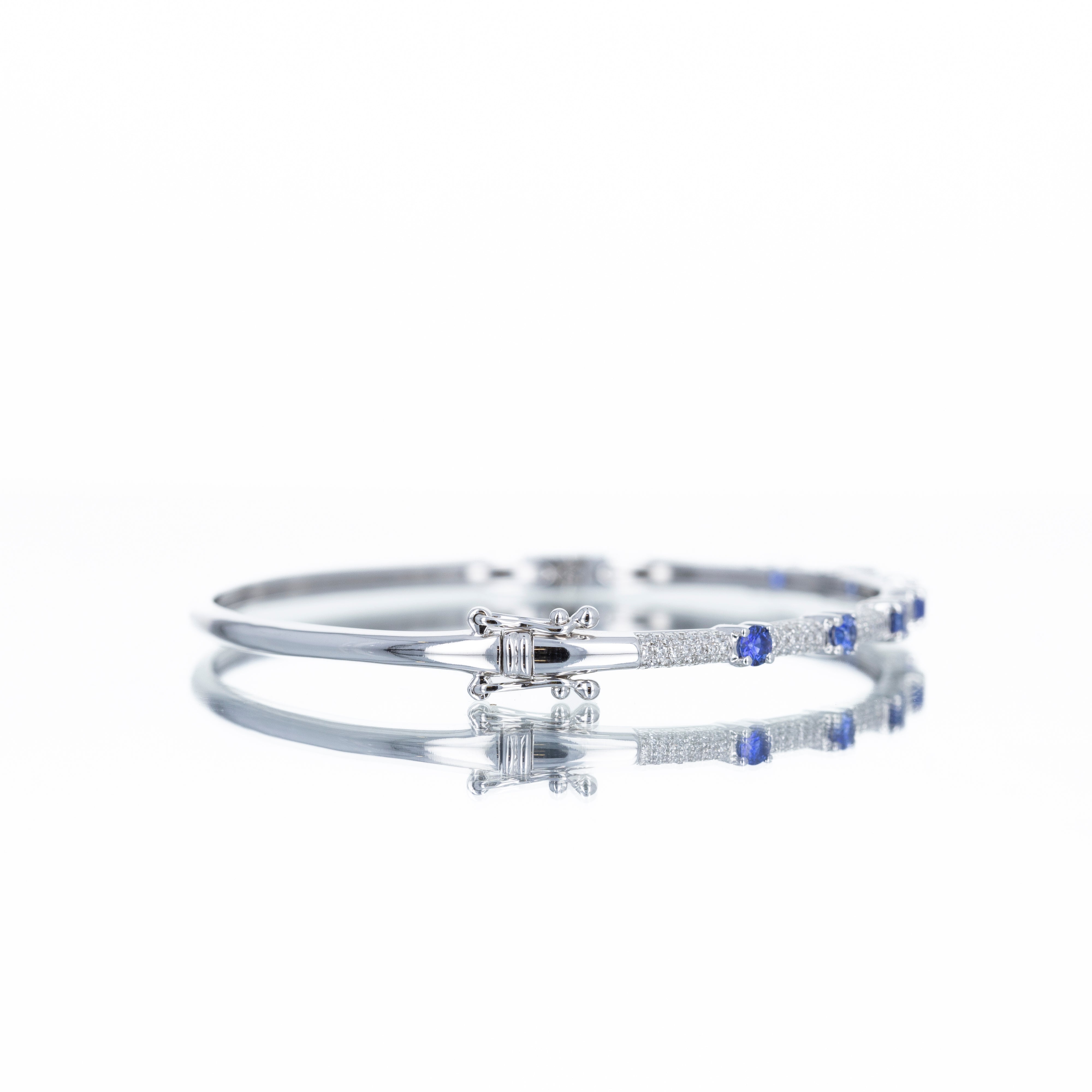 14K White Gold 0.76 Carats Sapphire Diamond Station Bangle - Queen May