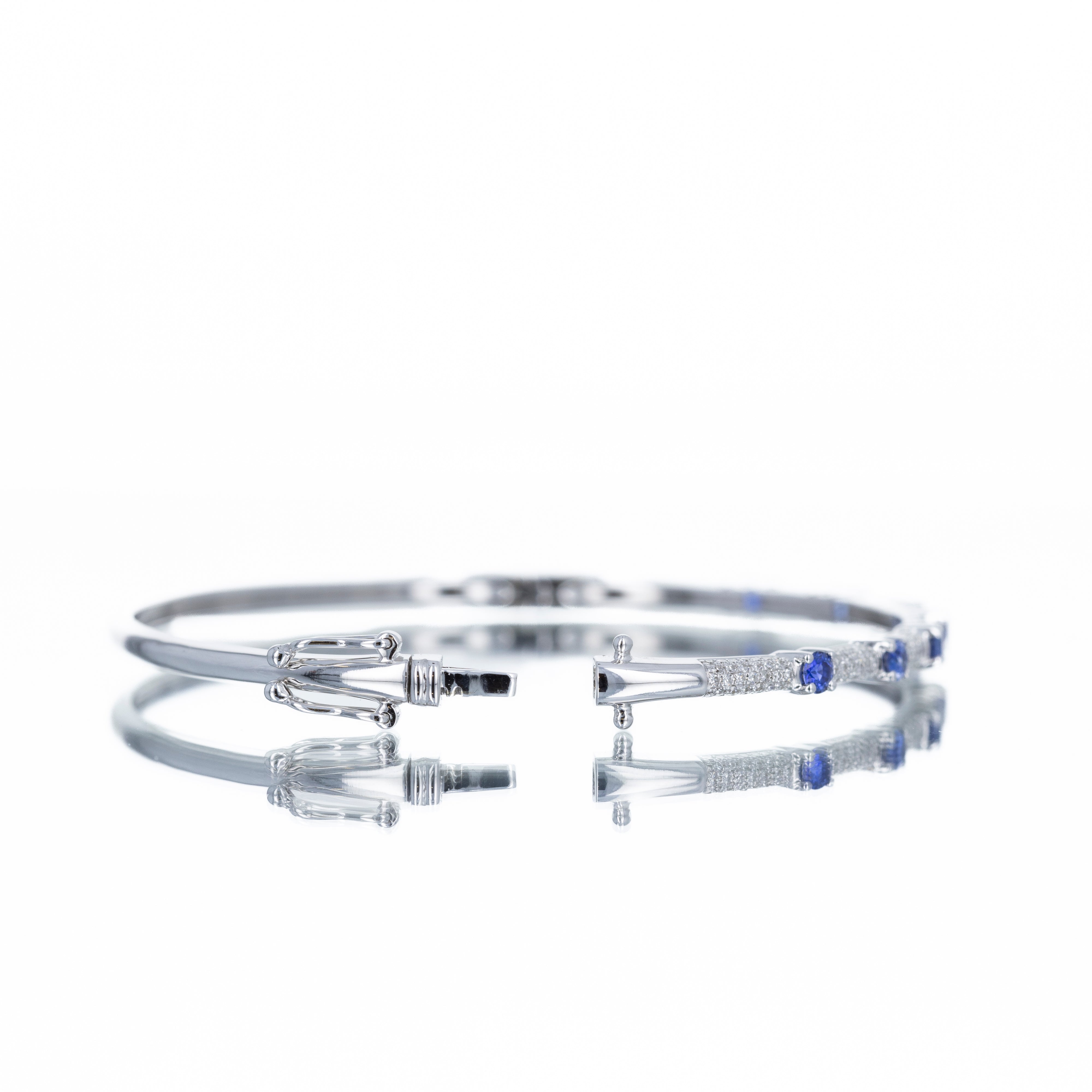14K White Gold 0.76 Carats Sapphire Diamond Station Bangle - Queen May