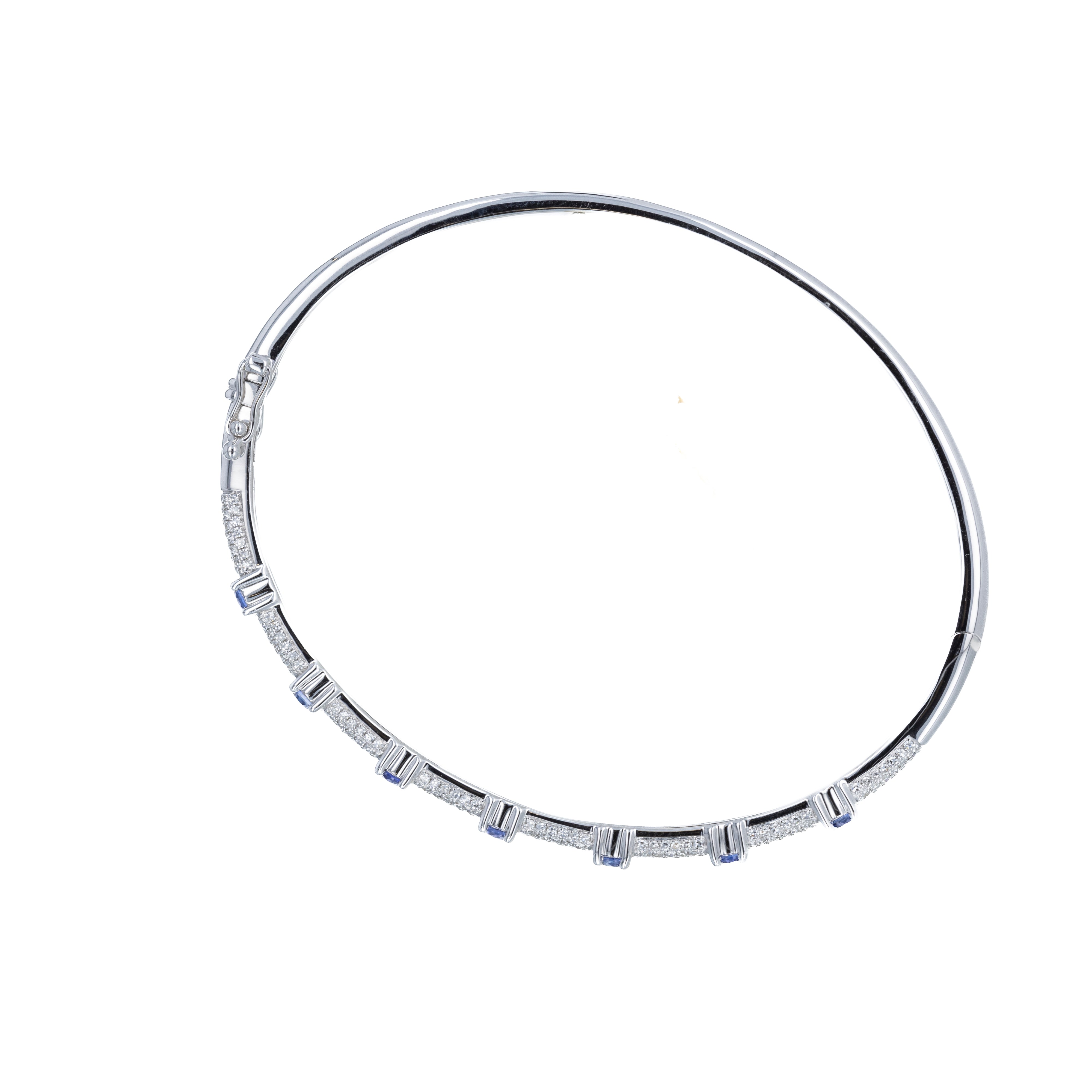 14K White Gold 0.76 Carats Sapphire Diamond Station Bangle - Queen May
