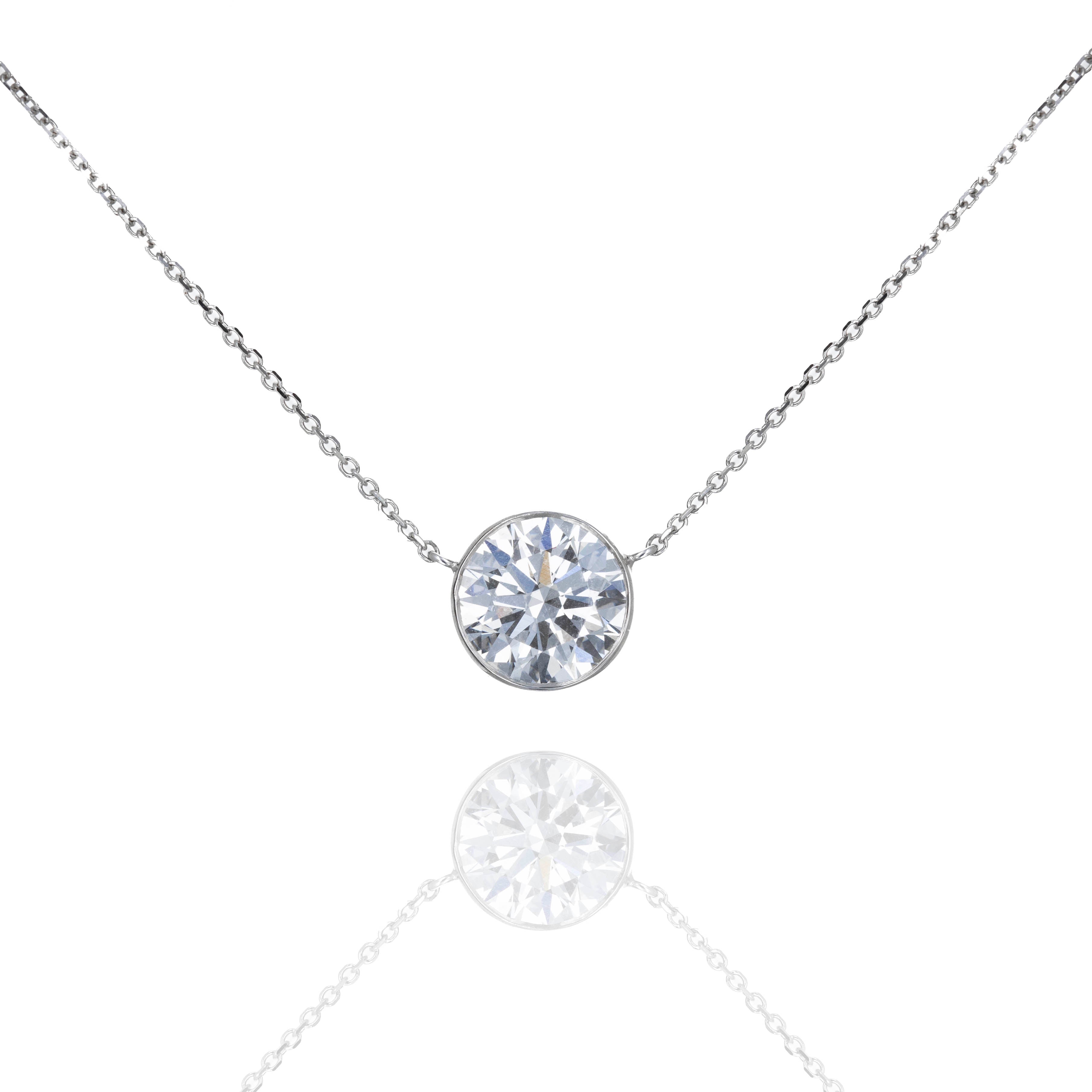 Lab Grown 3.69 Carat Round Diamond Solitaire Bezel Pendant Necklace - Queen May