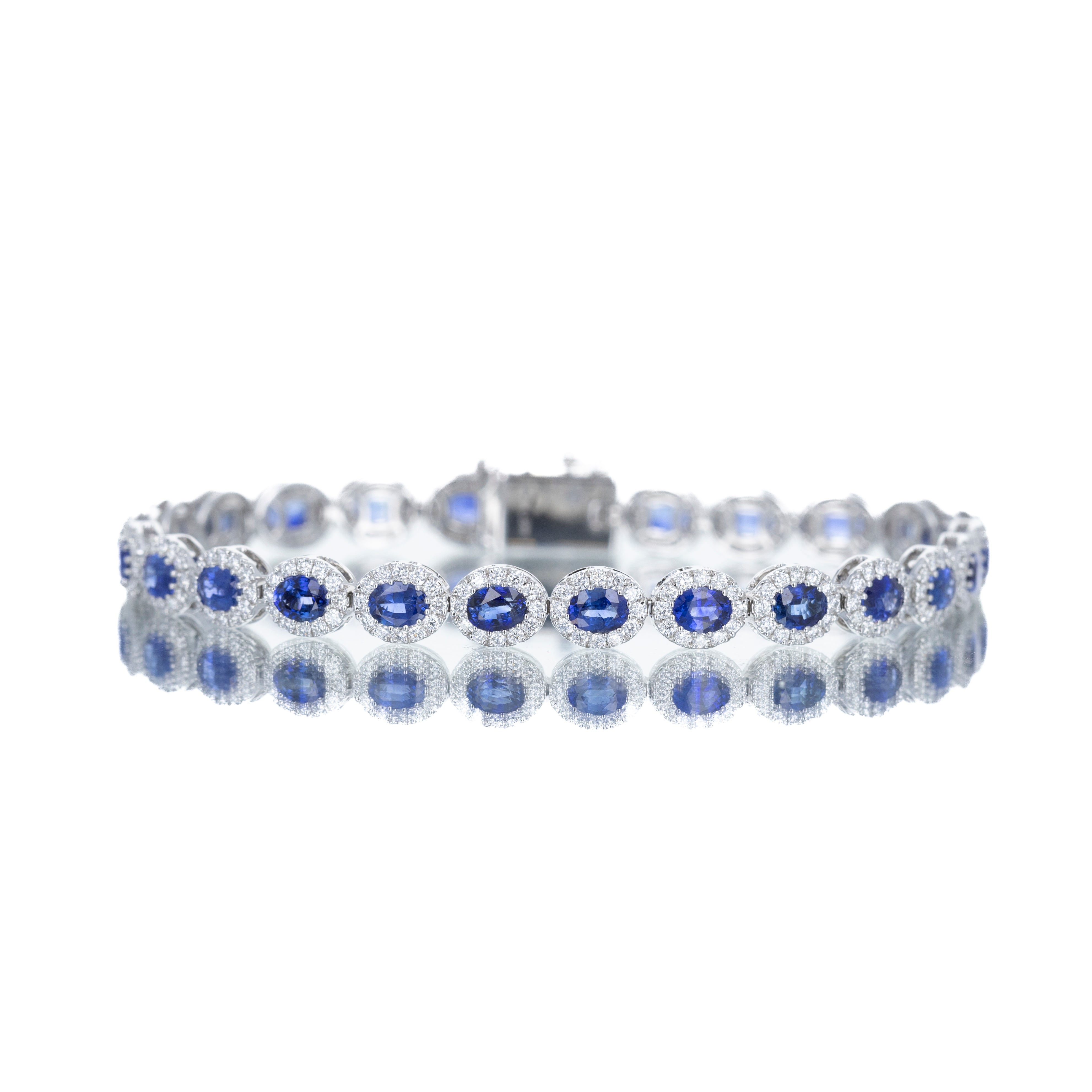 14K White Gold 6 Carat Sapphire Diamond Halo Bracelet - Queen May