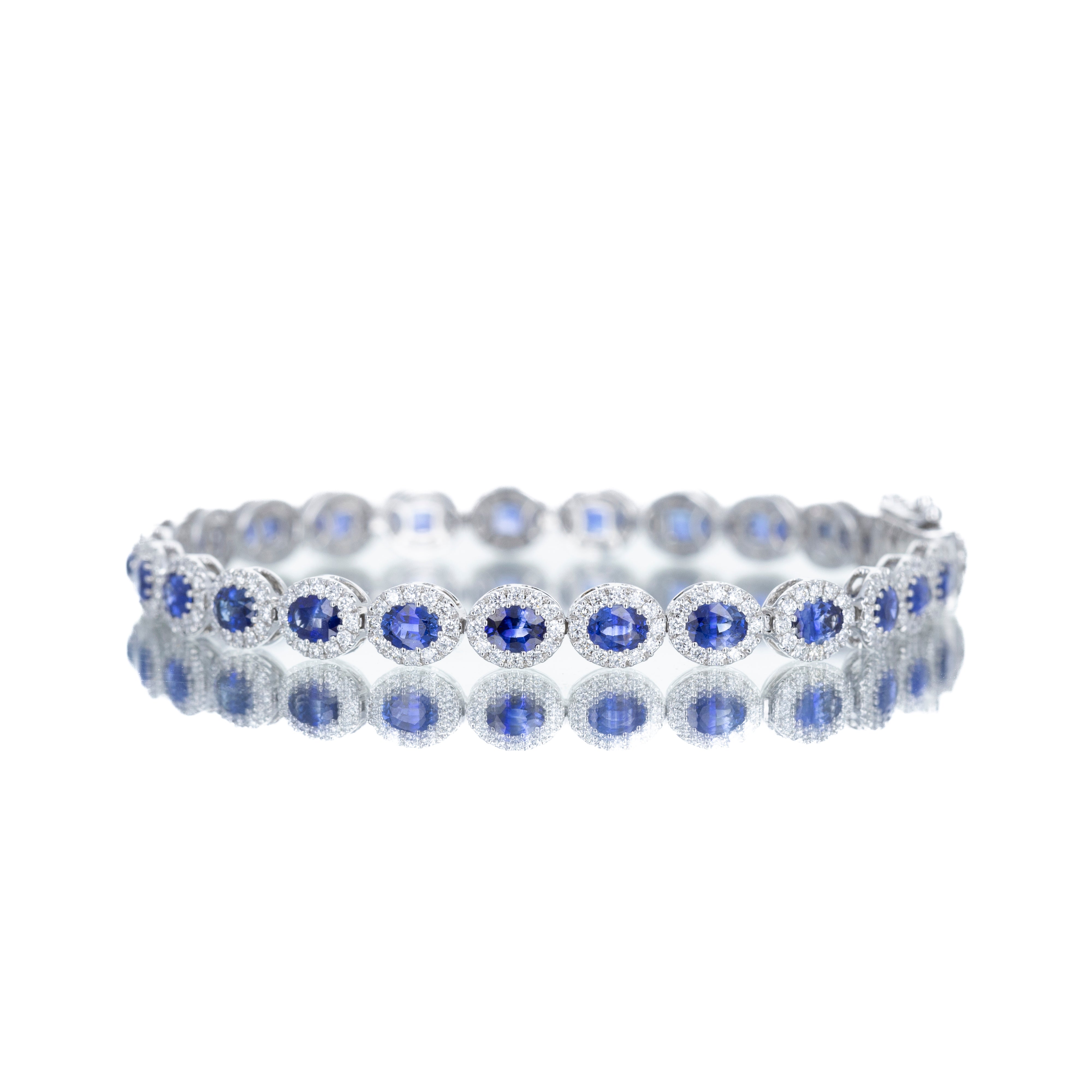 14K White Gold 6 Carat Sapphire Diamond Halo Bracelet - Queen May