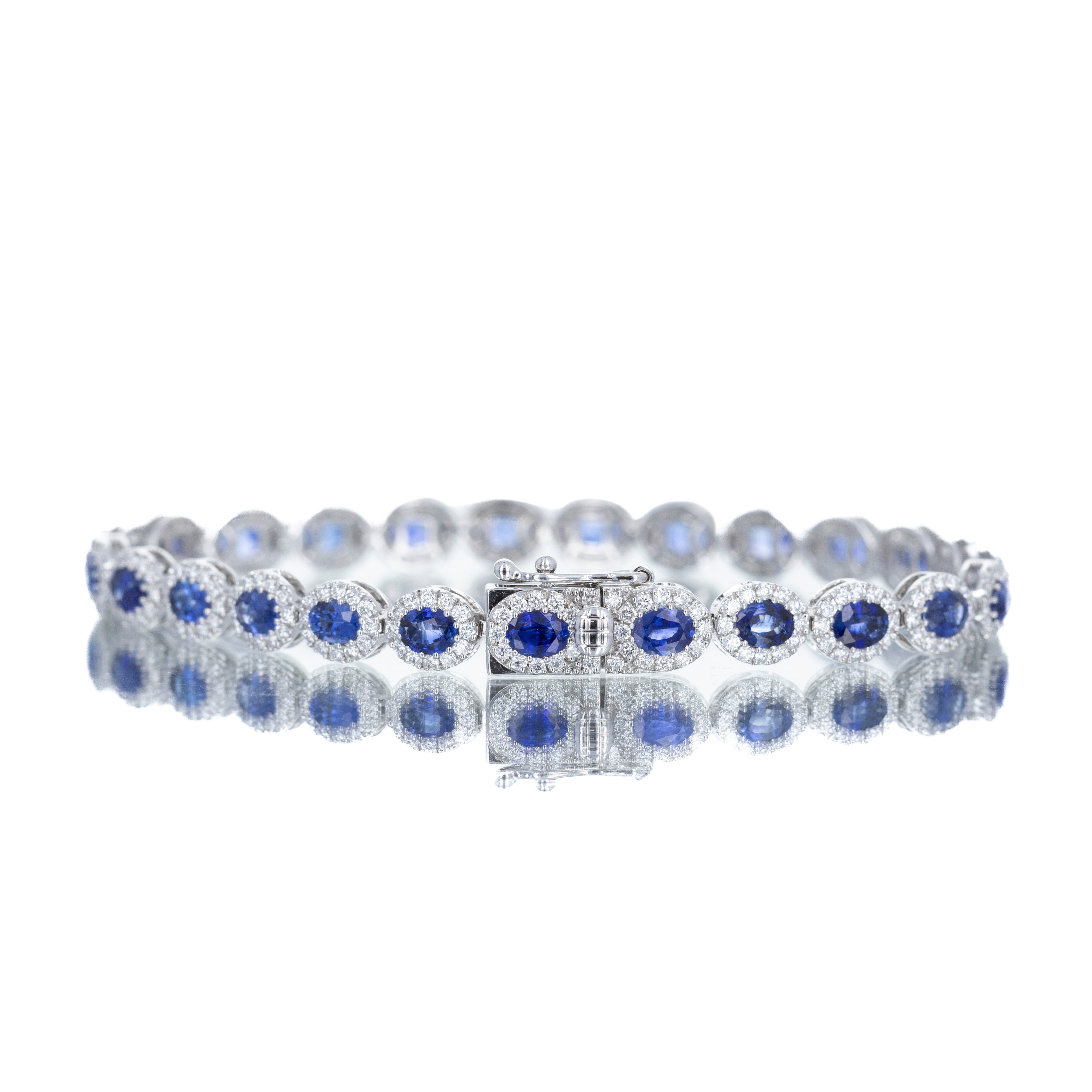 14K White Gold 6 Carat Sapphire Diamond Halo Bracelet - Queen May