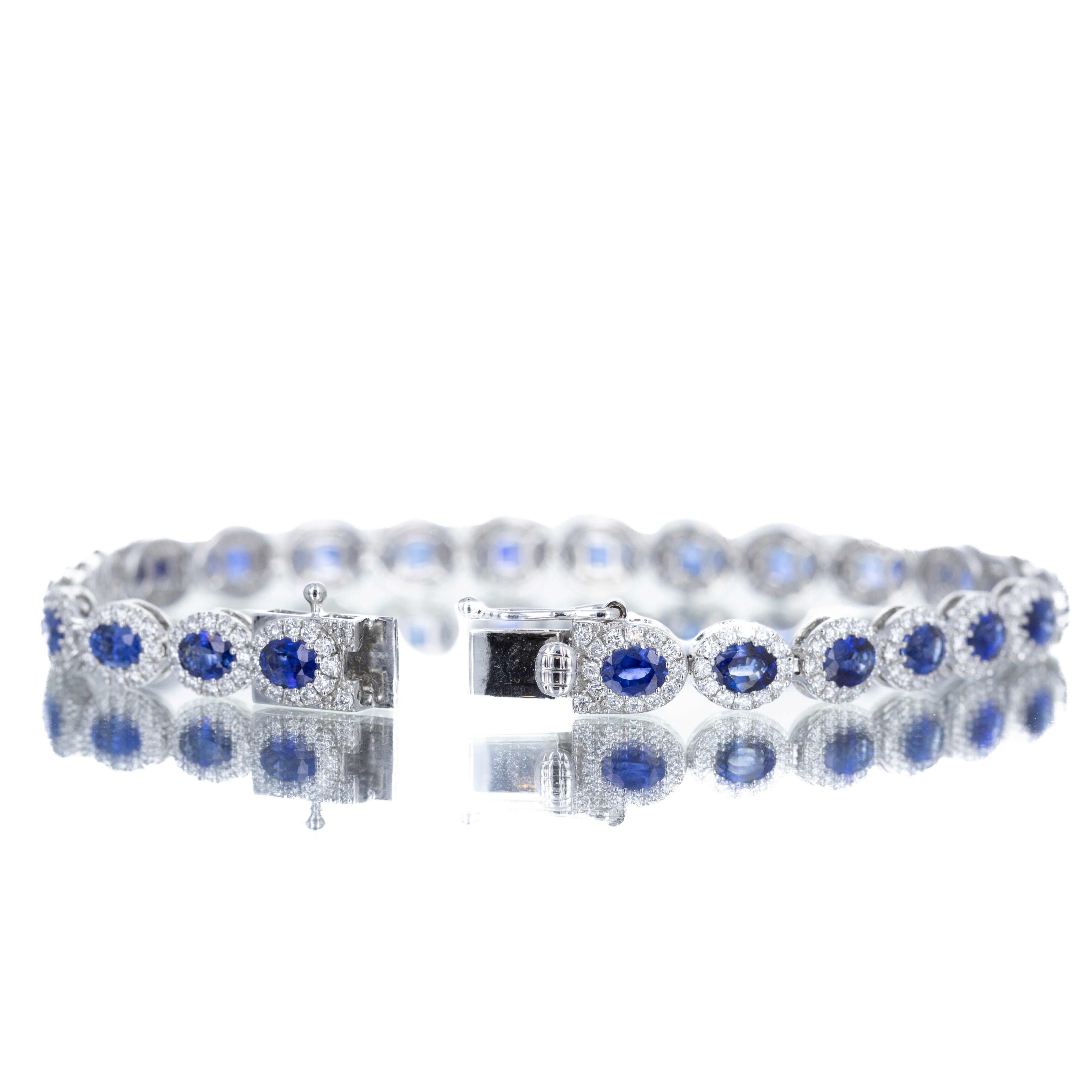 14K White Gold 6 Carat Sapphire Diamond Halo Bracelet - Queen May