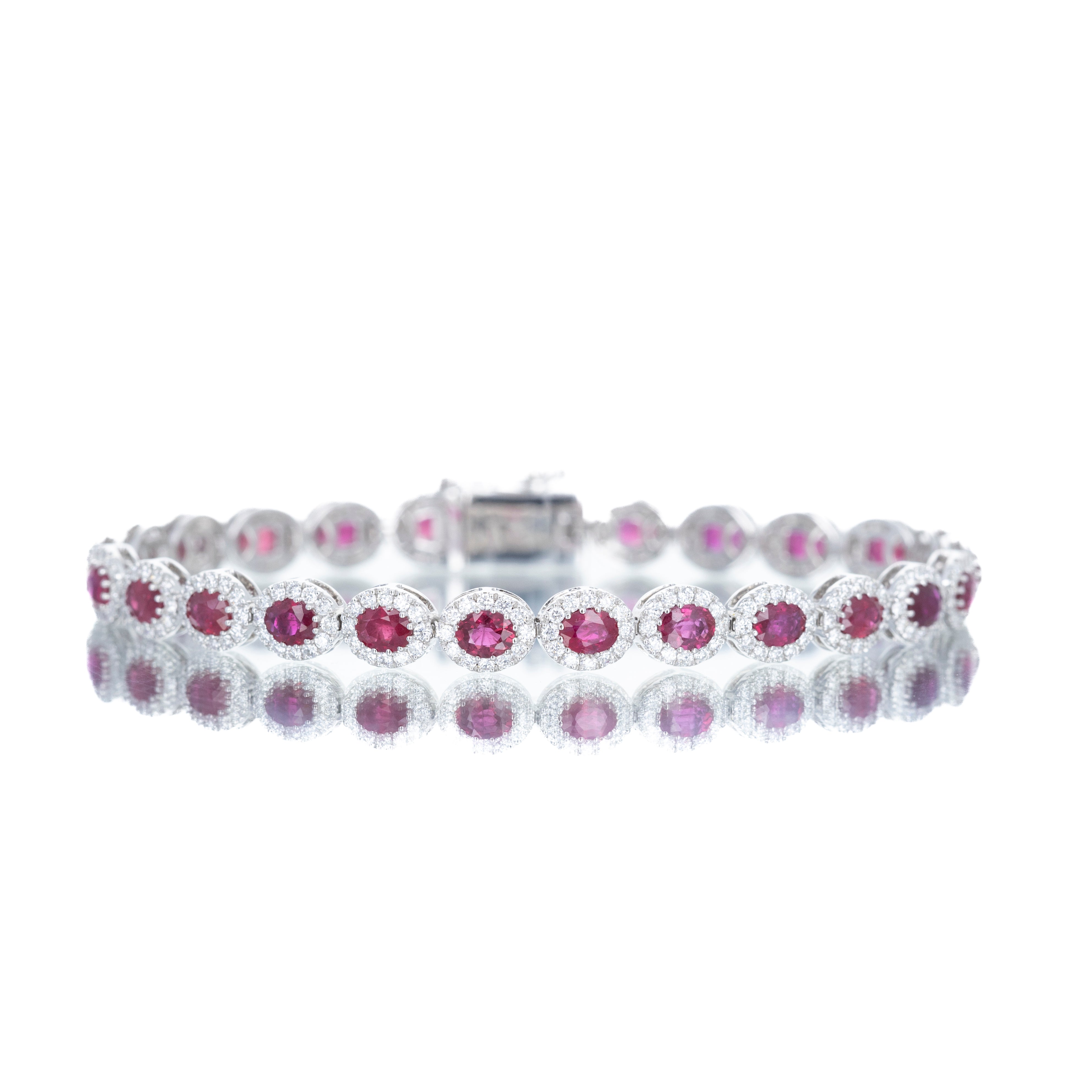 14K White Gold 6 Carat Ruby Diamond Halo Bracelet - Queen May
