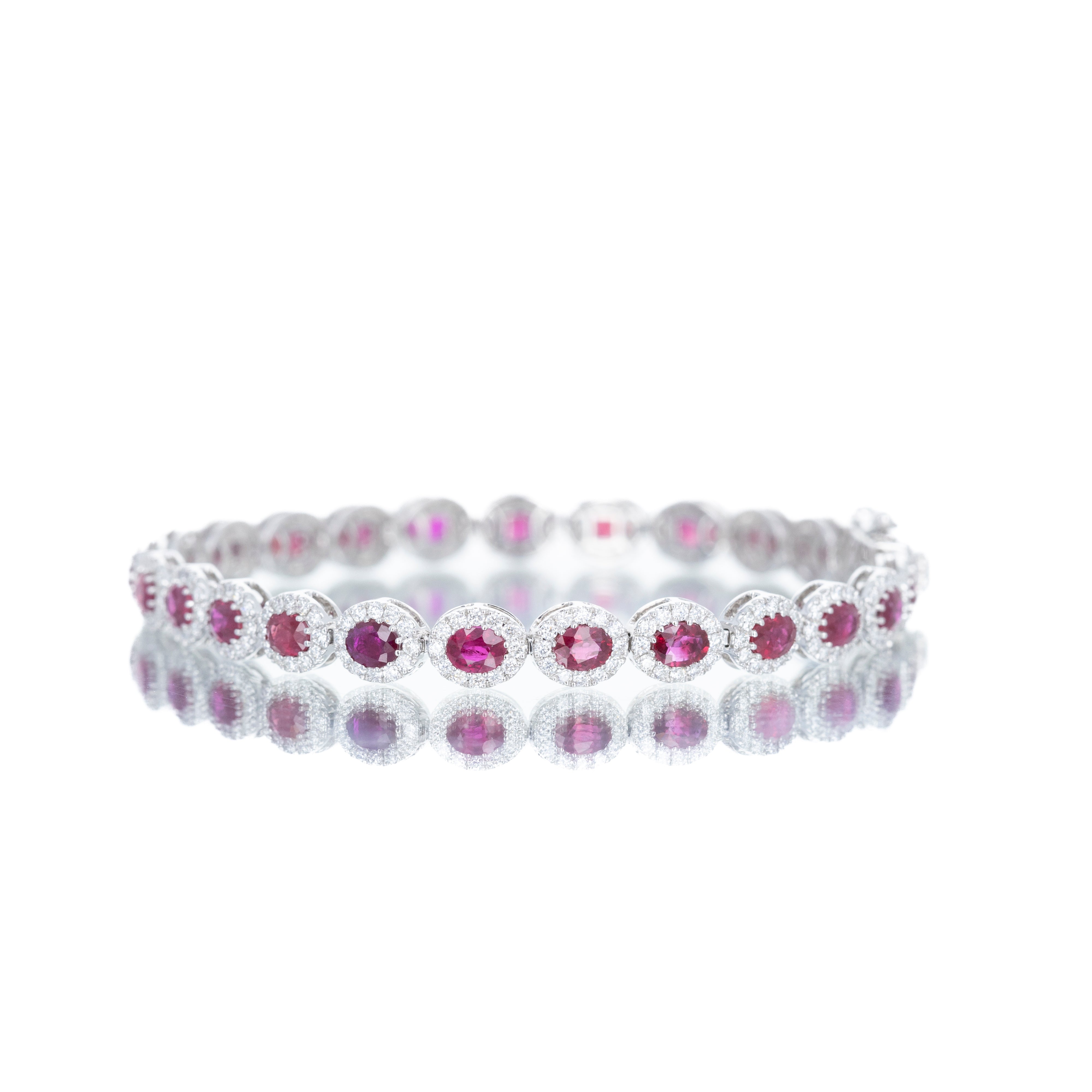 14K White Gold 6 Carat Ruby Diamond Halo Bracelet - Queen May