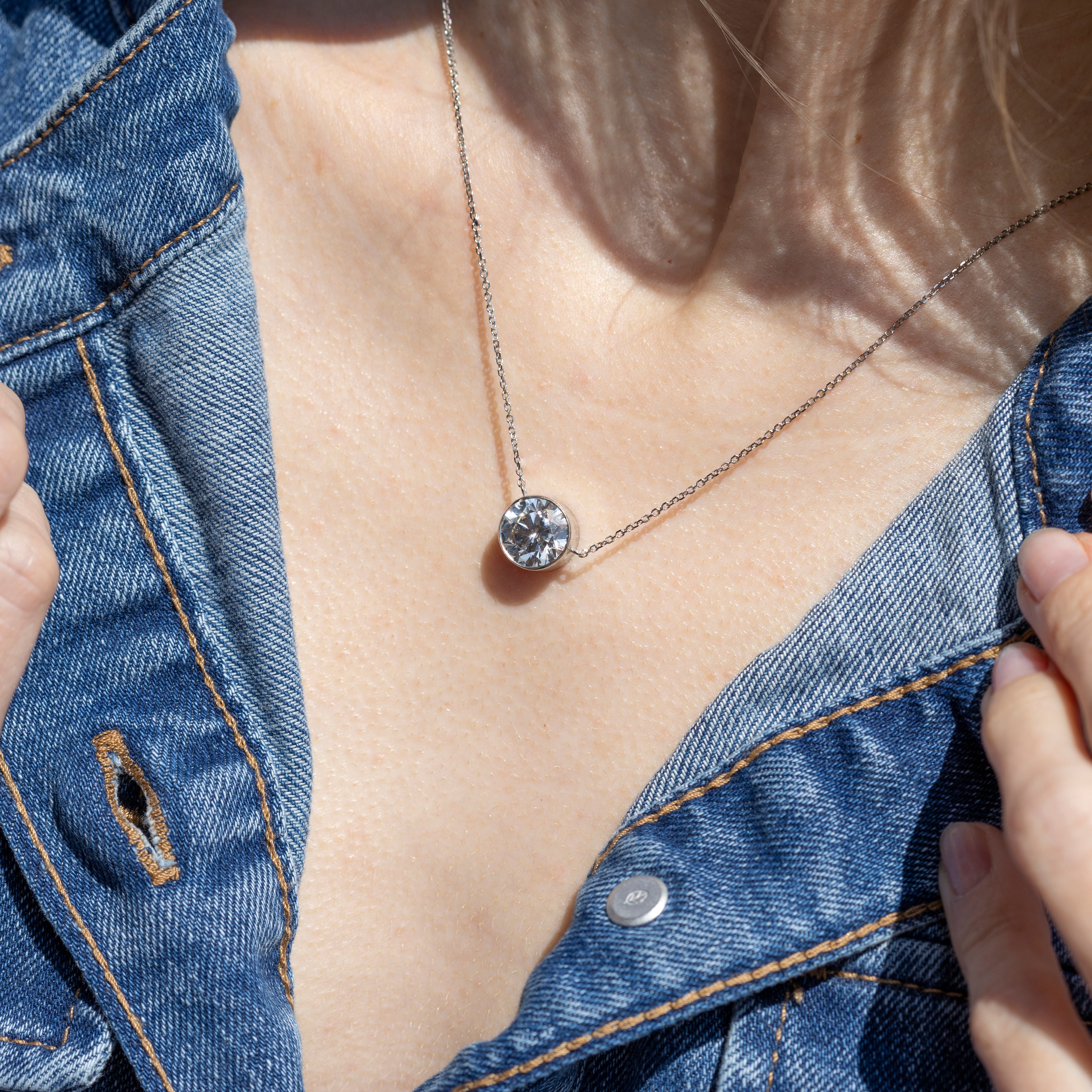 Lab Grown 3.69 Carat Round Diamond Solitaire Bezel Pendant Necklace - Queen May