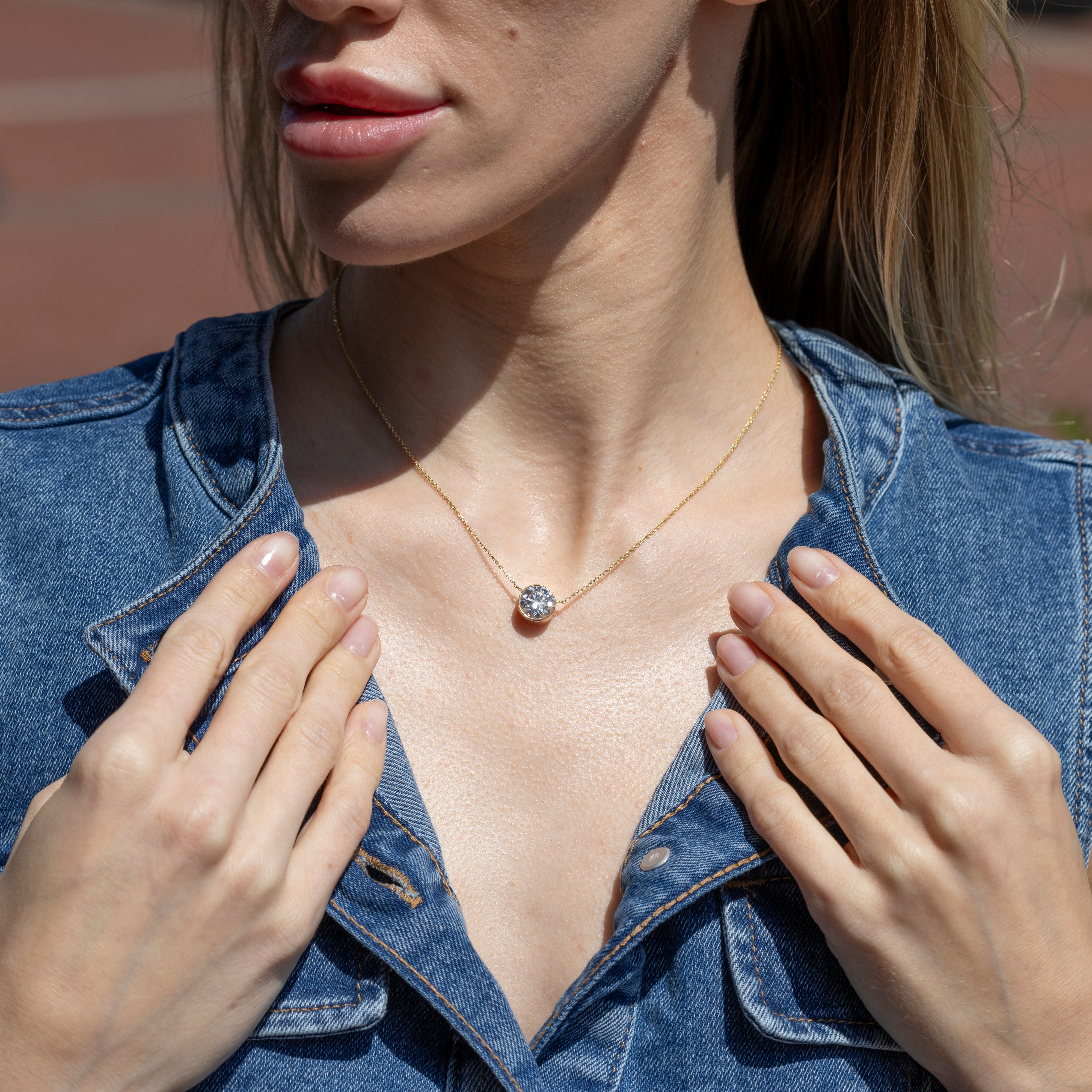 Lab Grown 3.05 Carat Round Diamond Solitaire Bezel Pendant Necklace - Queen May