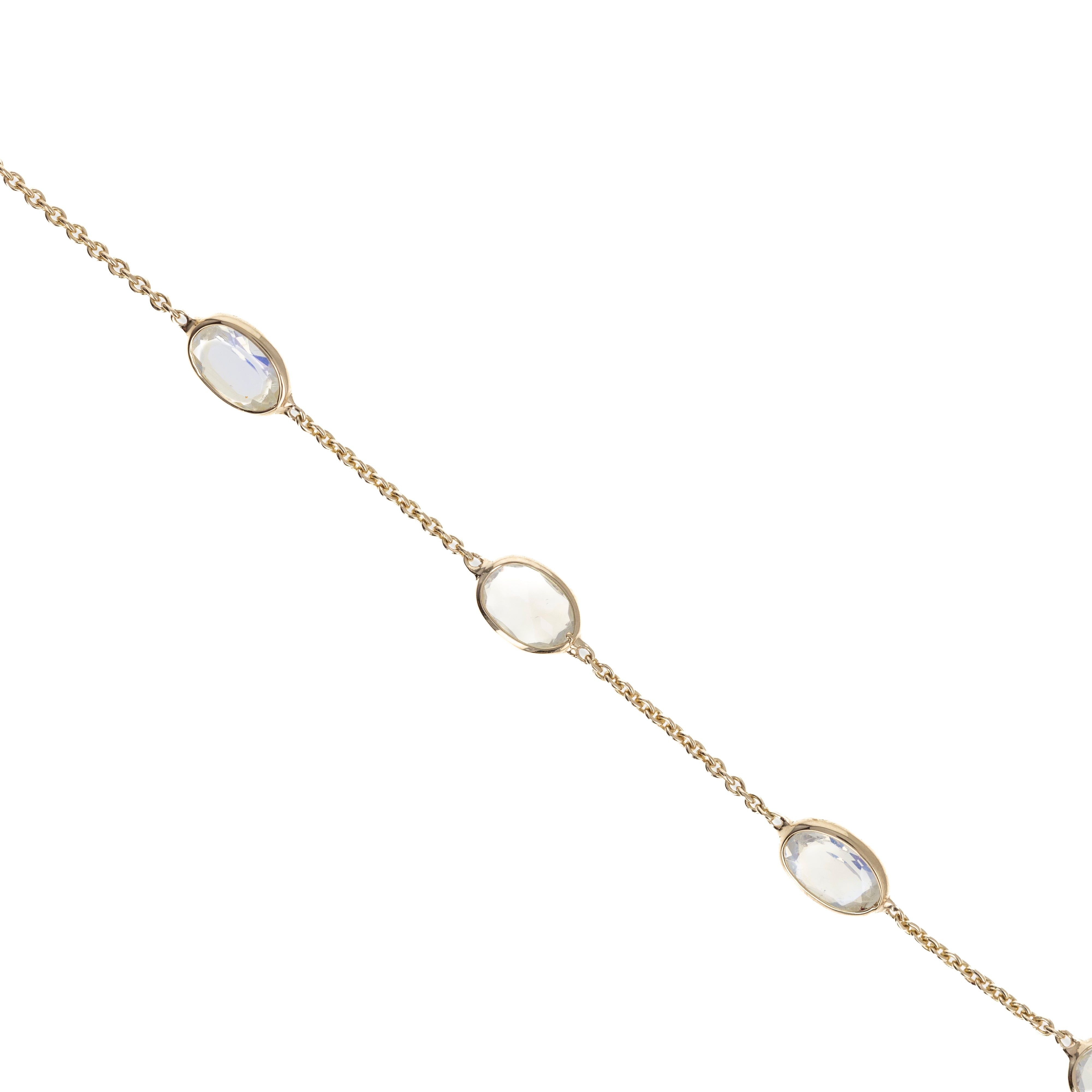 14K Yellow Gold 2.78 Carat Rainbow Moonstone Bezel Bracelet - Queen May