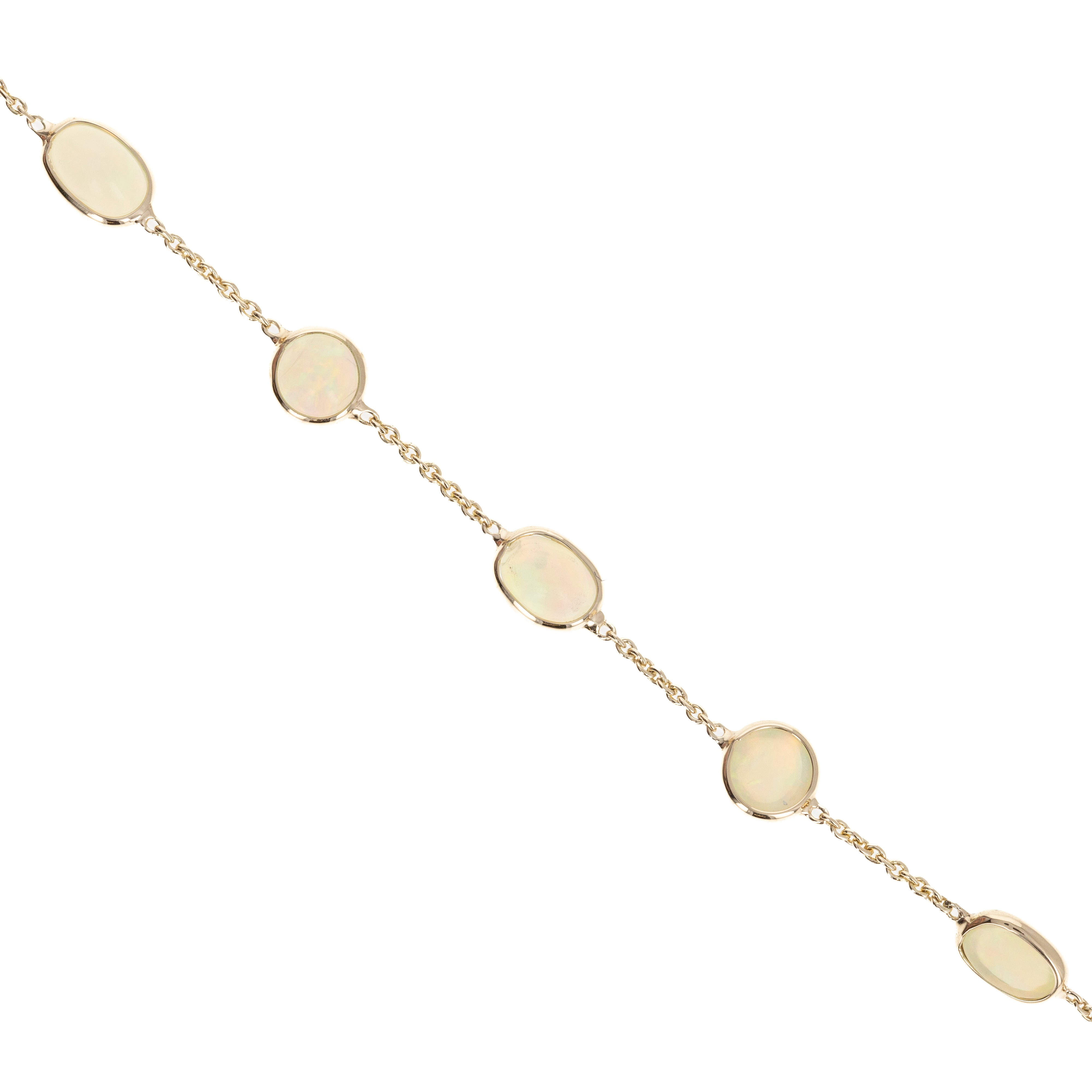 14K Yellow Gold 2.98 Opal Bezel Station Bracelet - Queen May