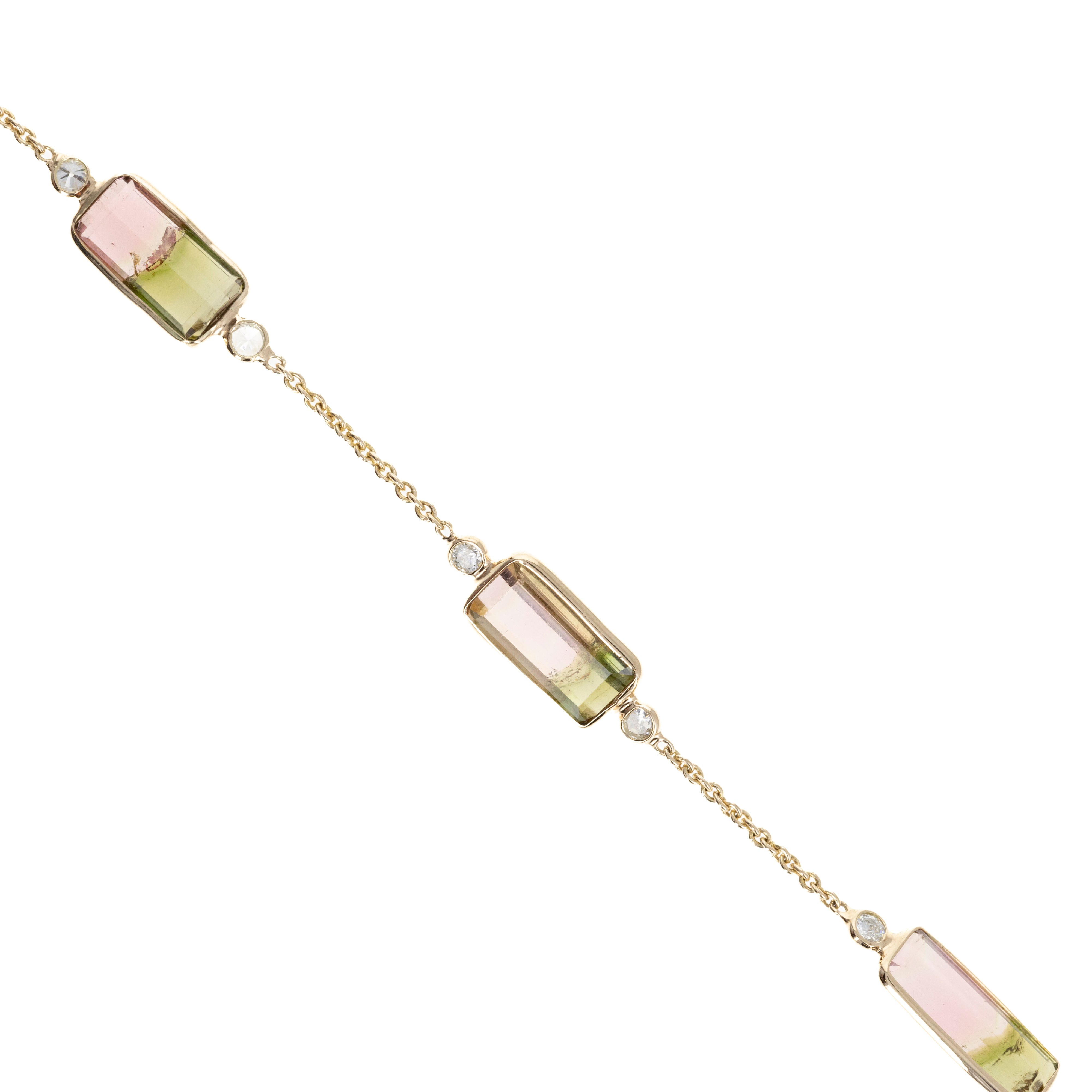 14K Yellow Gold 7.63 Carat Watermelon Tourmaline Diamond Bezel Bracelet - Queen May