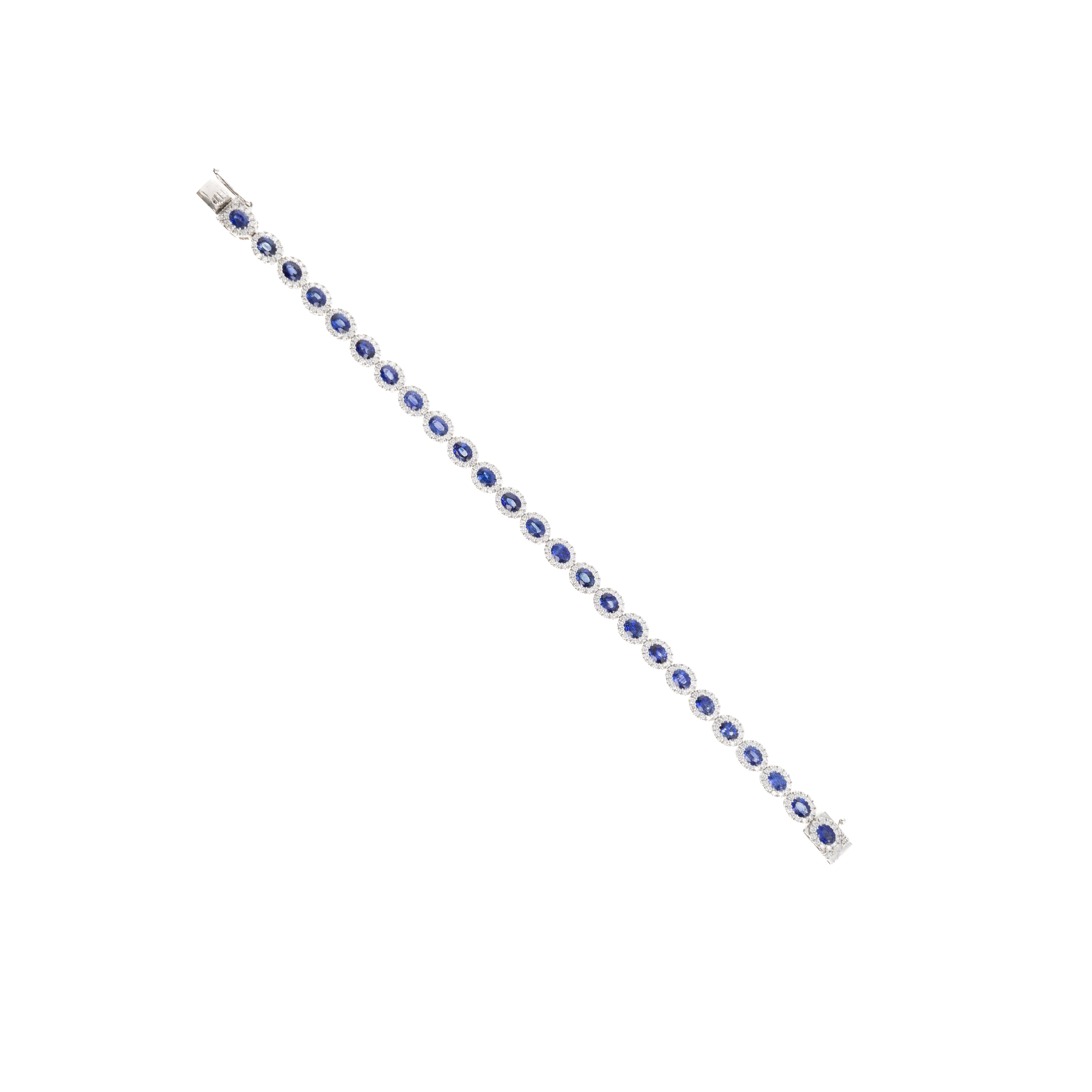 14K White Gold 6 Carat Sapphire Diamond Halo Bracelet - Queen May