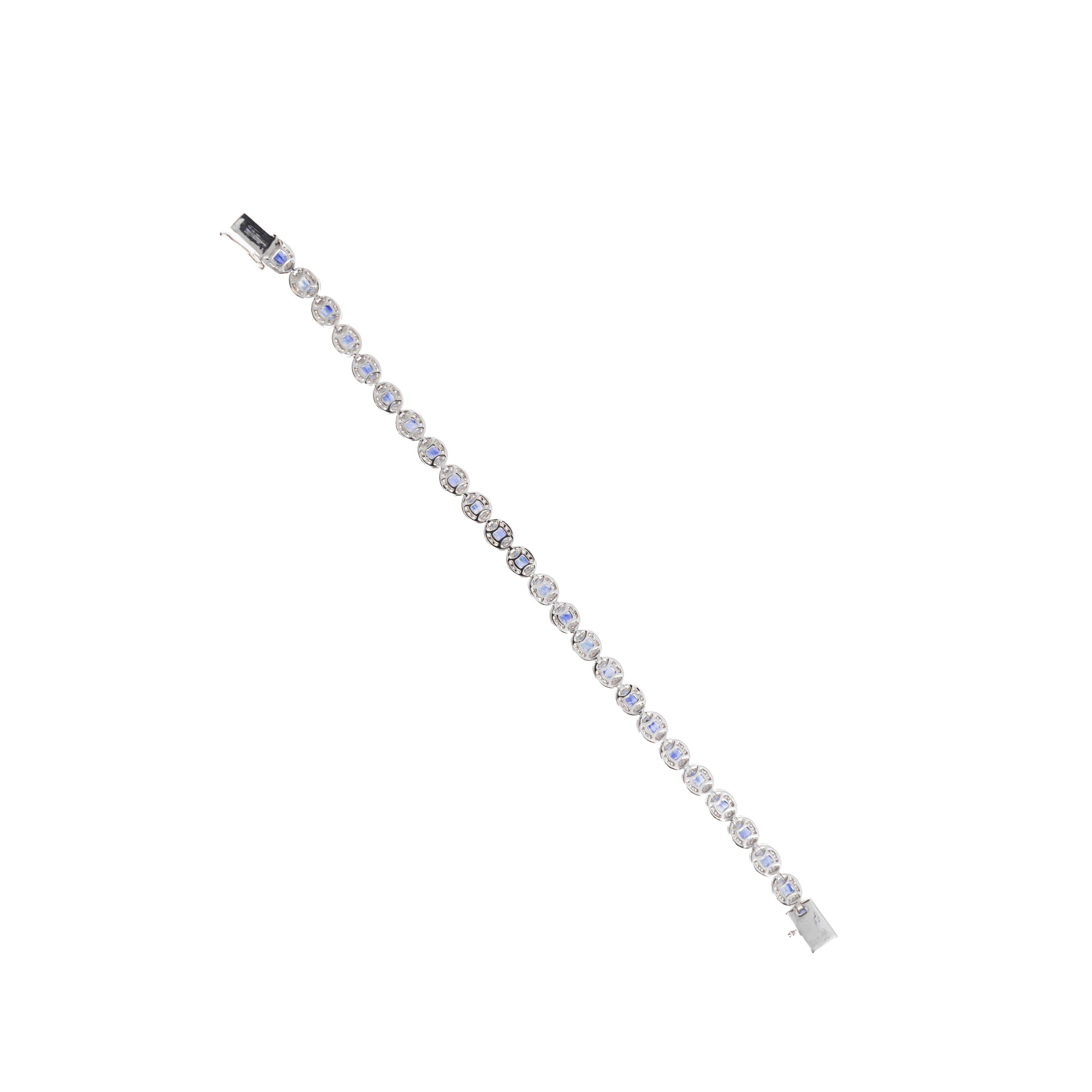 14K White Gold 6 Carat Sapphire Diamond Halo Bracelet - Queen May